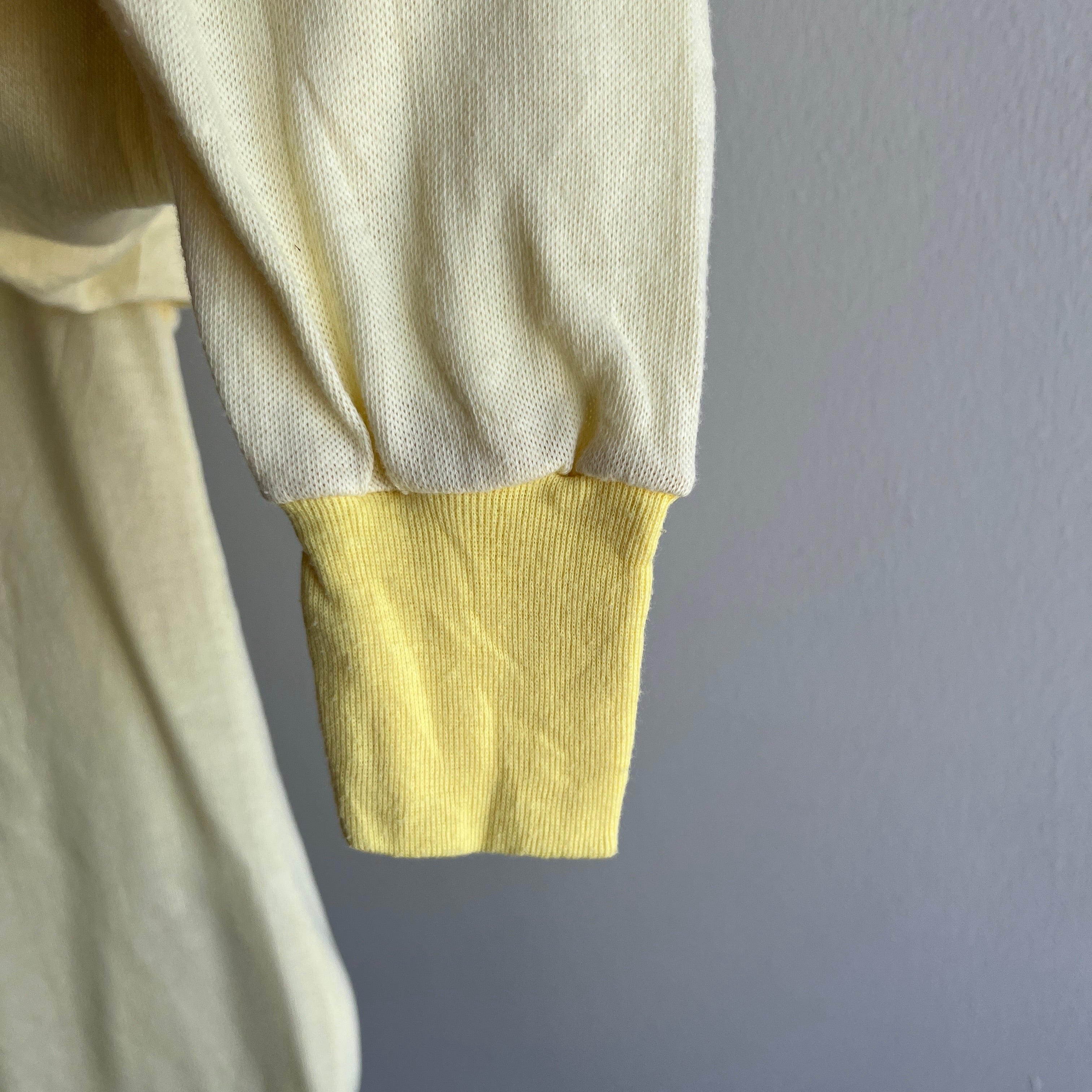 1970s Buttery Yellow and Soft Long Johns Style Shirt