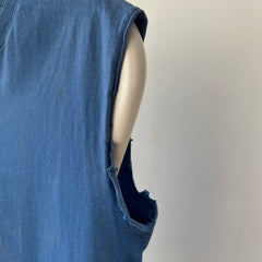 1990s Blank Blue Cut Off T Shirt