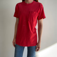 1980s Blank Red Sun Faded and Stained Selvedge Pocket T-Shirt