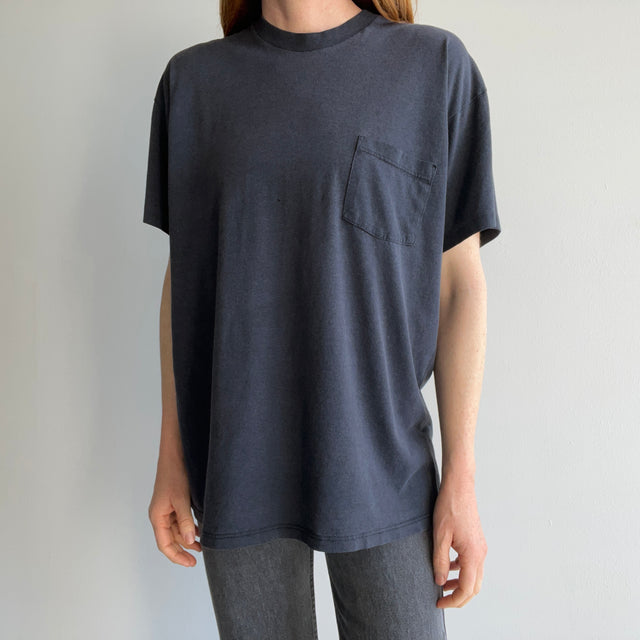1990s Soft, Thin, Slouchy, Worn, Rad, Black/Gray/Navy Pocket T-shirt