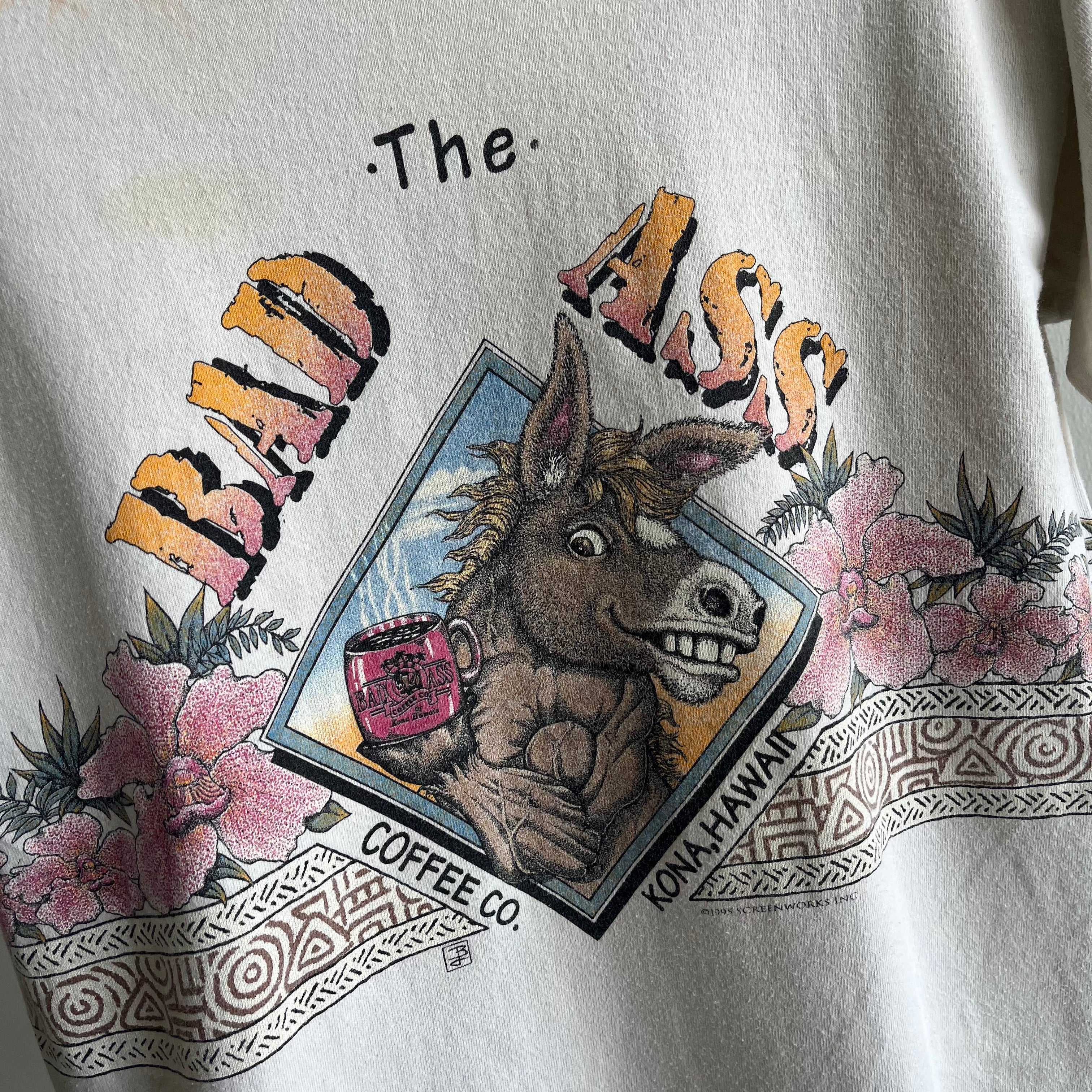 1995 The Bad Ass Coffee Co. Kona, Hawaii Front and Back T-Shirt