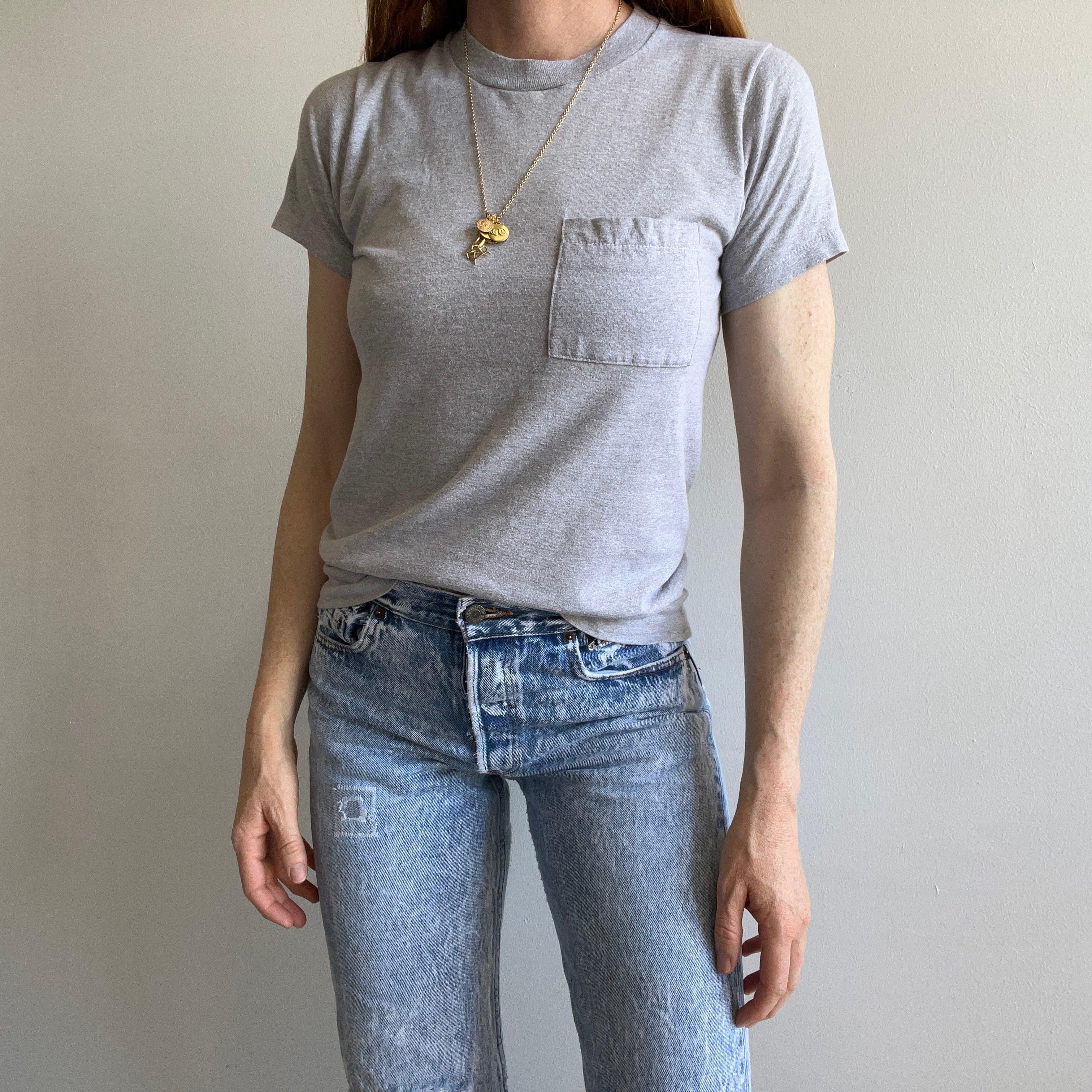 1980s Blank Gray Selvedge Pocket T-Shirt