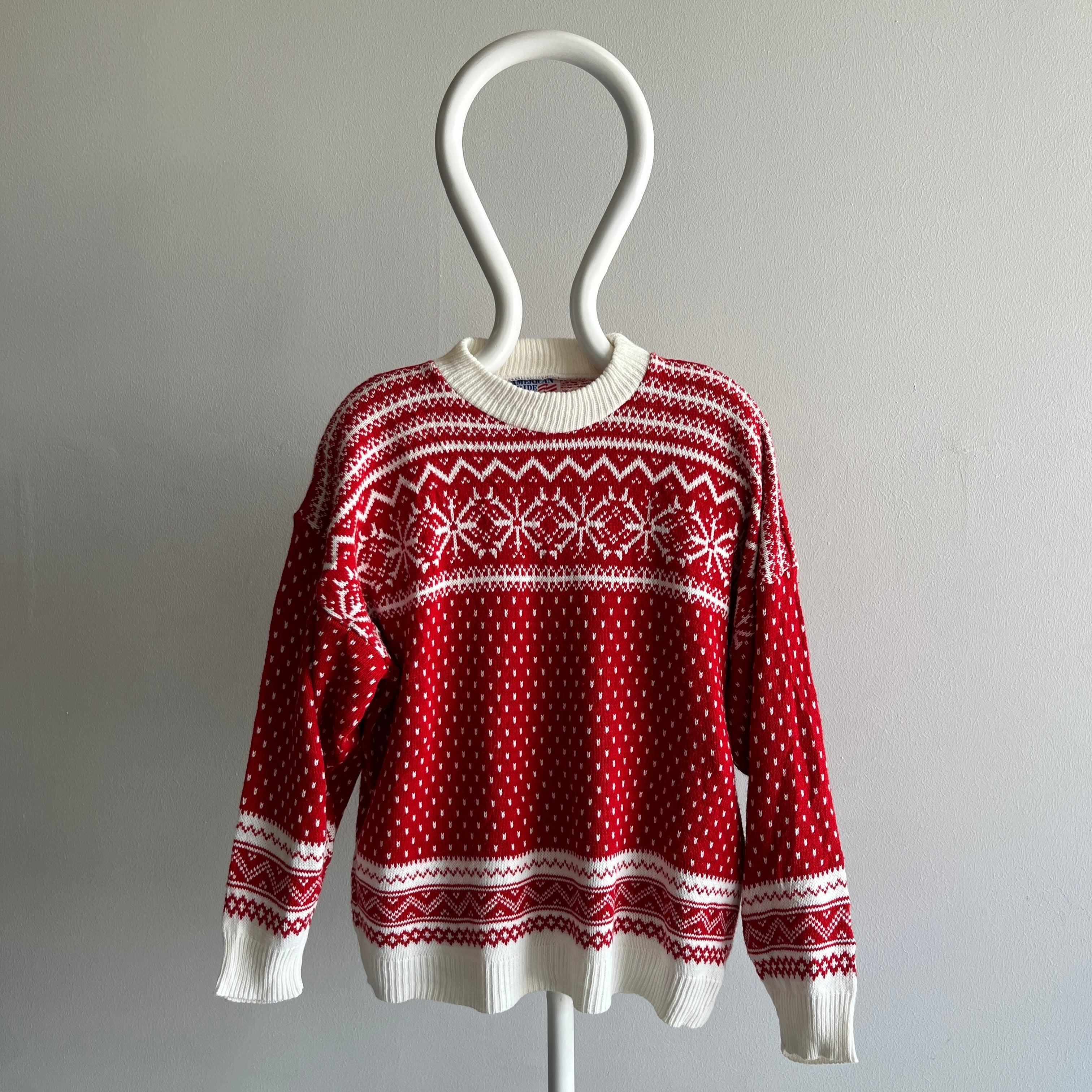 1980s Acrylic Red and White Snow Flake Sweater