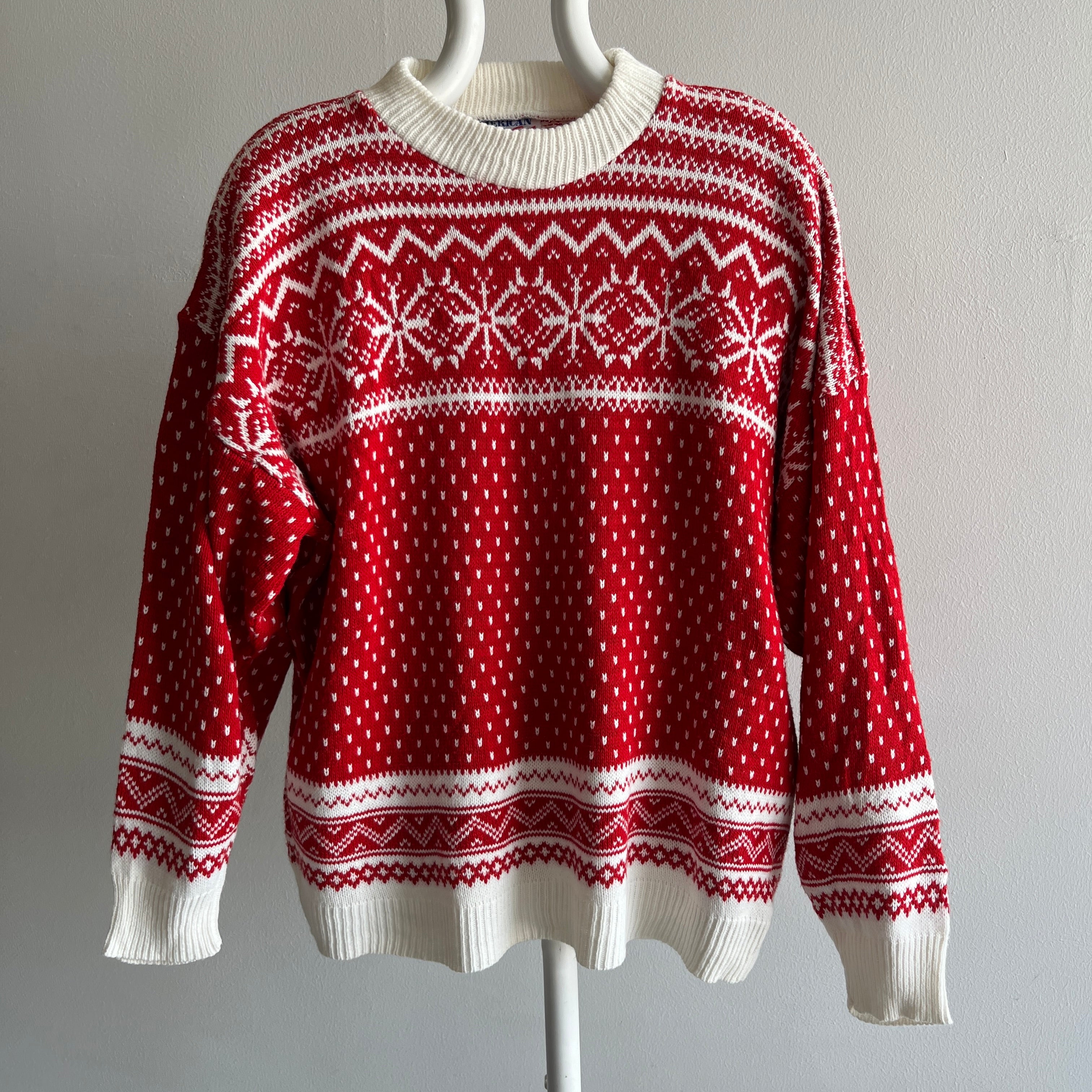 1980s Acrylic Red and White Snow Flake Sweater