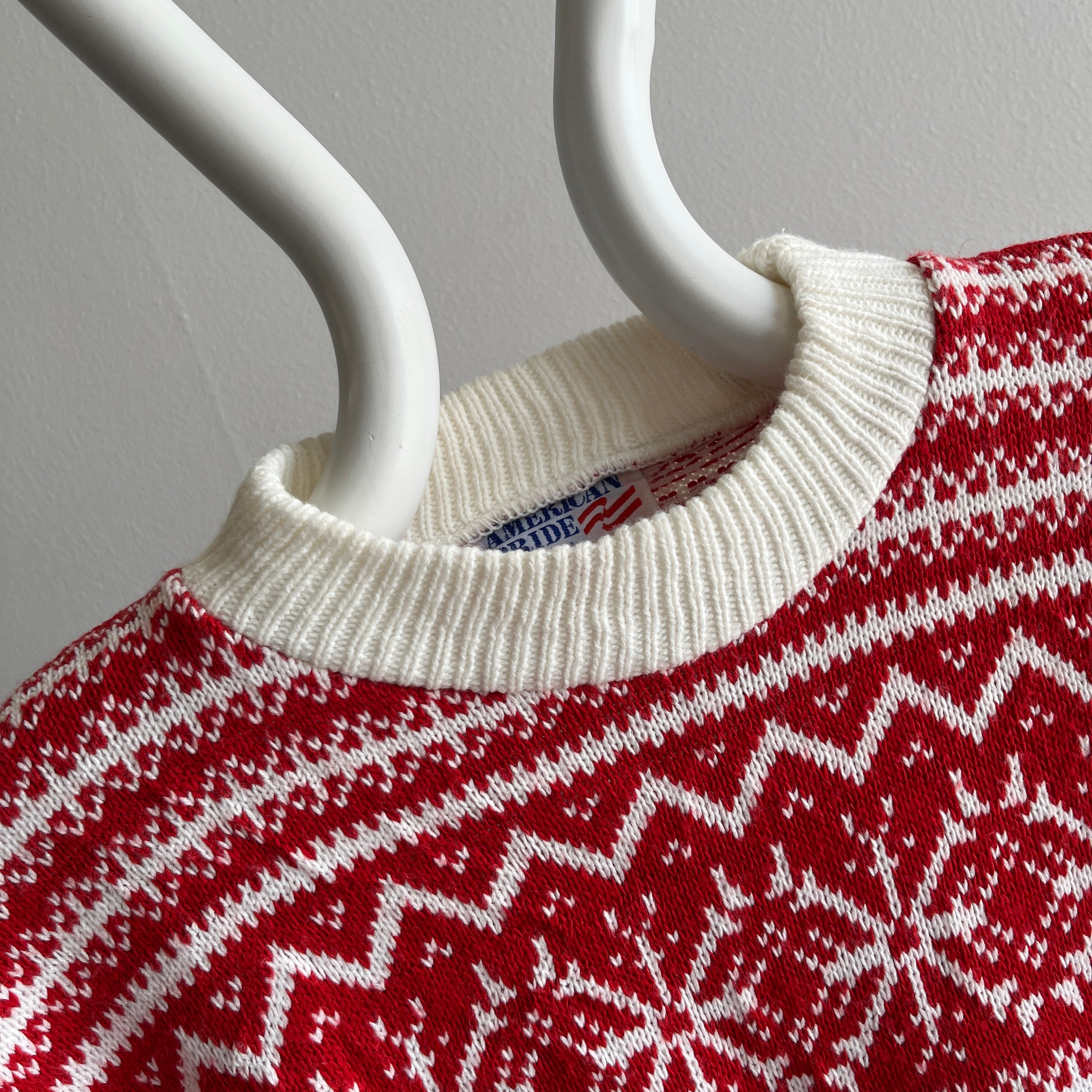1980s Acrylic Red and White Snow Flake Sweater