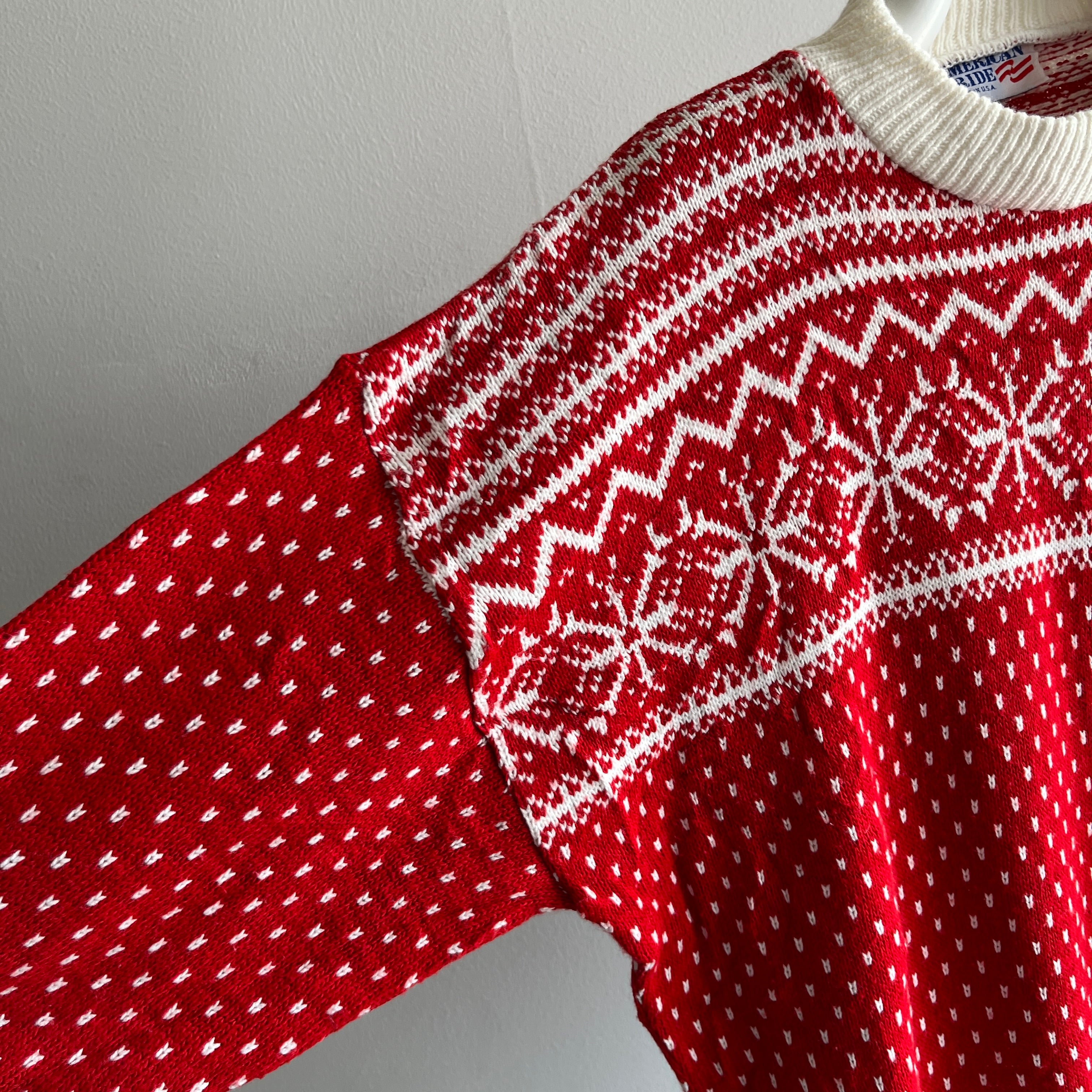 1980s Acrylic Red and White Snow Flake Sweater