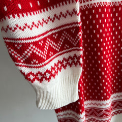 1980s Acrylic Red and White Snow Flake Sweater