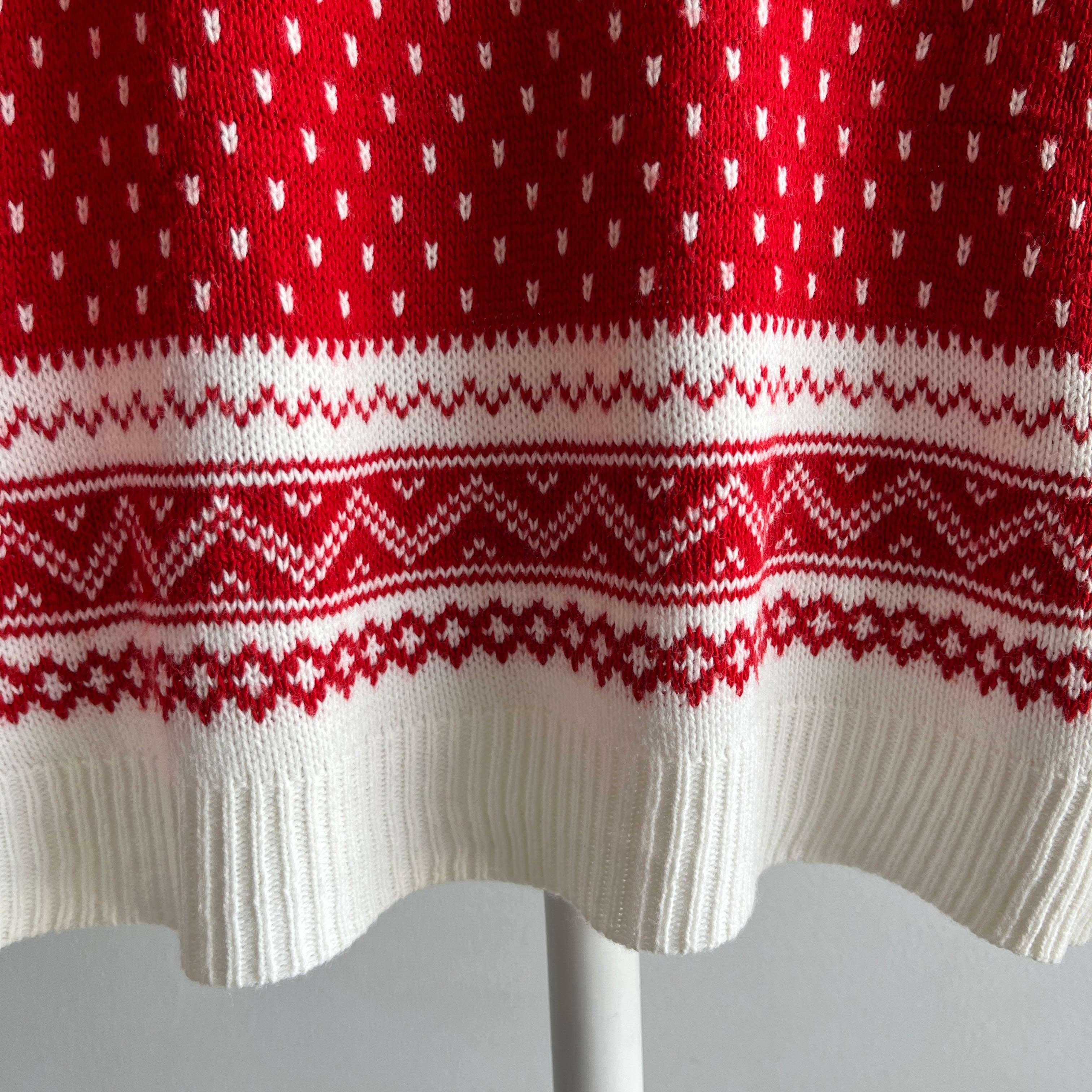 1980s Acrylic Red and White Snow Flake Sweater