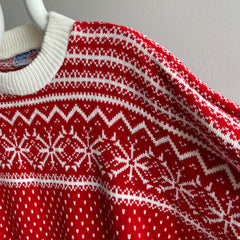 1980s Acrylic Red and White Snow Flake Sweater