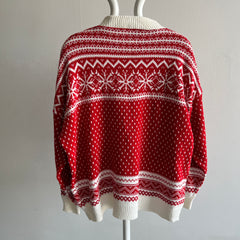 1980s Acrylic Red and White Snow Flake Sweater