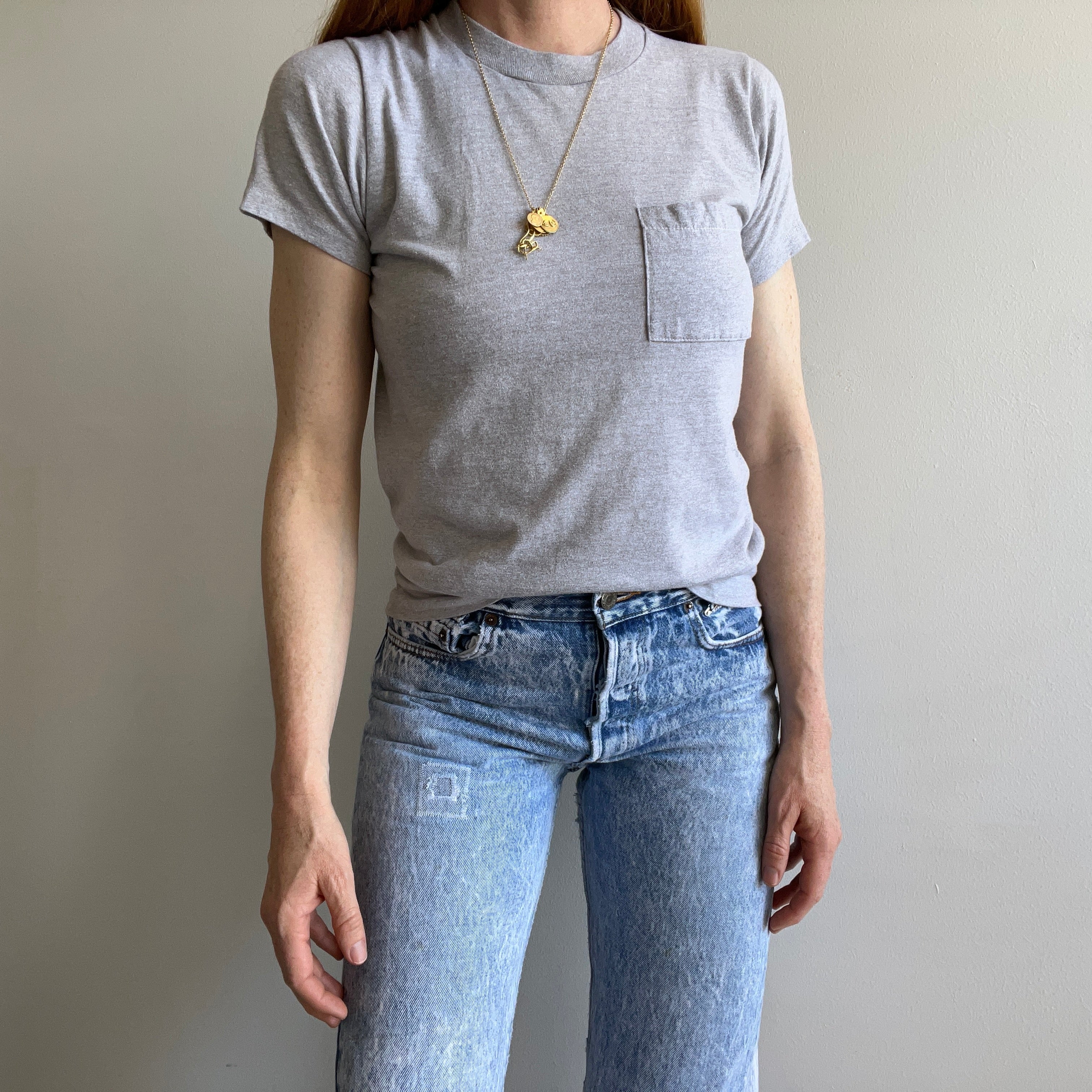 1980s Blank Gray Selvedge Pocket T-Shirt