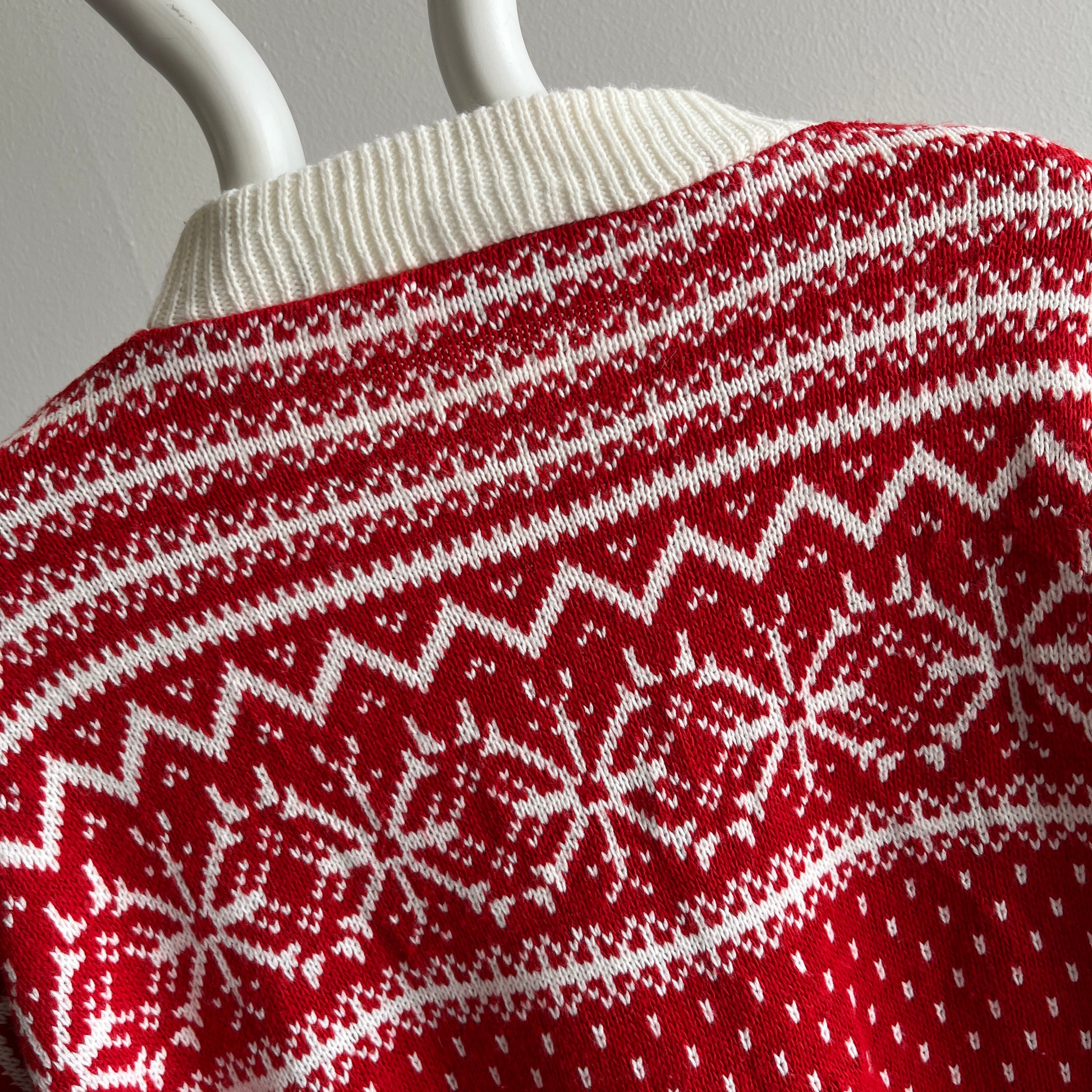 1980s Acrylic Red and White Snow Flake Sweater