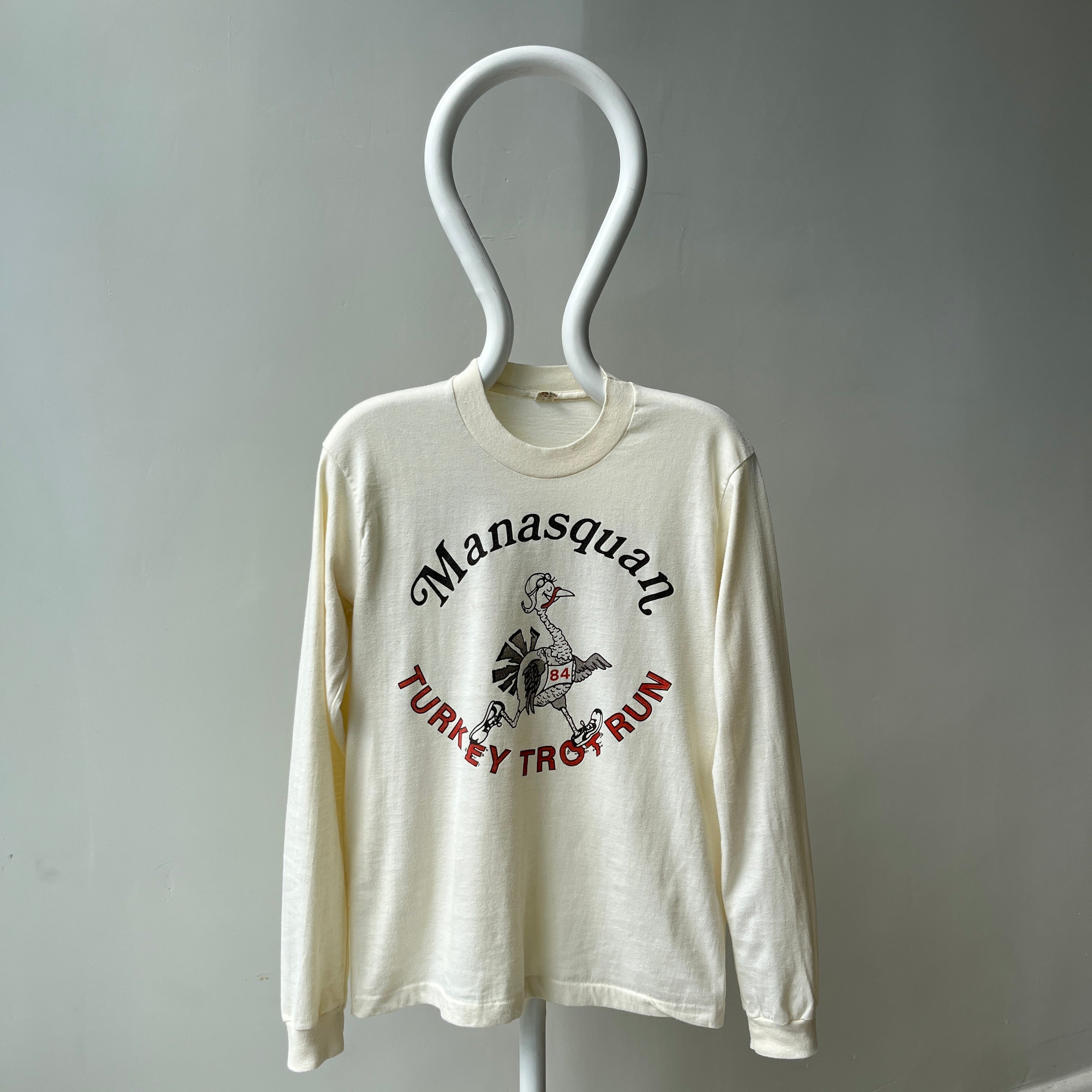 1984 Manasquan, NJ Turkey Trot Run Long Sleeve Natural White T-Shirt