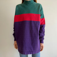 1980/90s USA Made L.L. Bean Cotton Rugby Weighted Color Block Mock Neck