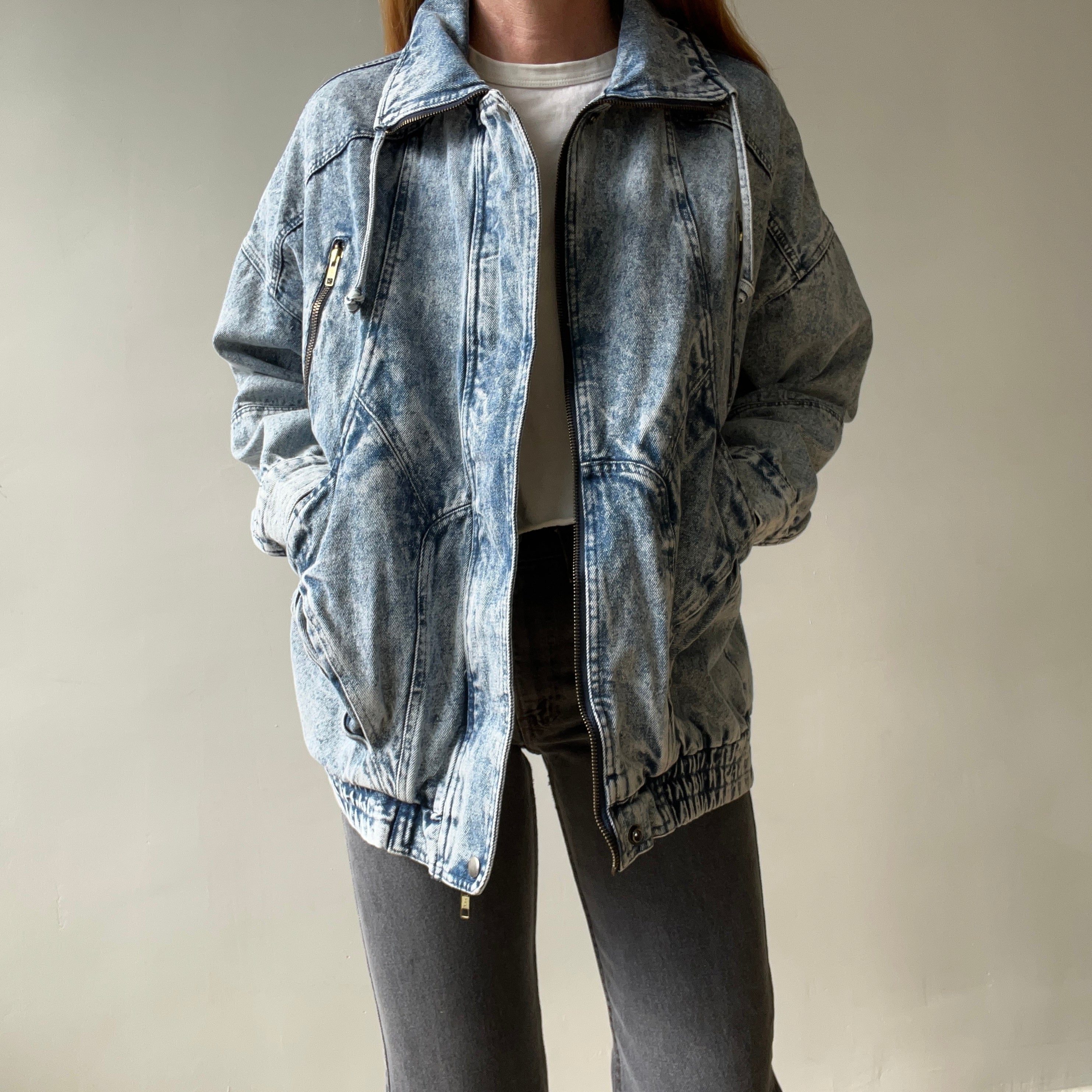 1980s Acid Wash Zip Denim Jean Jacket - !!!!!!