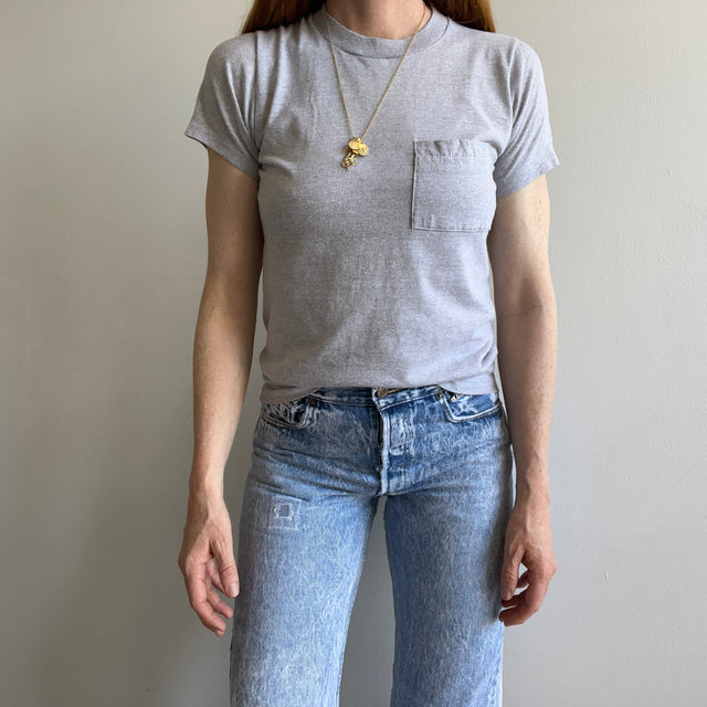 1980s Blank Gray Selvedge Pocket T-Shirt