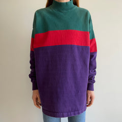 1980/90s USA Made L.L. Bean Cotton Rugby Weighted Color Block Mock Neck