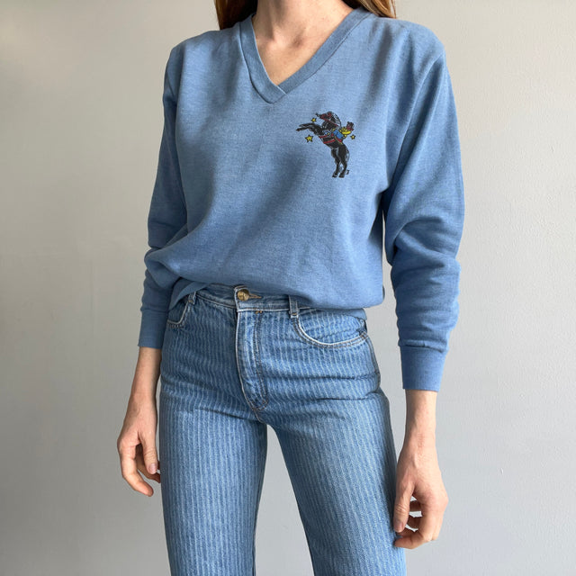 1980s Cowboy V-Neck Sweatshirt - NEVER WORN