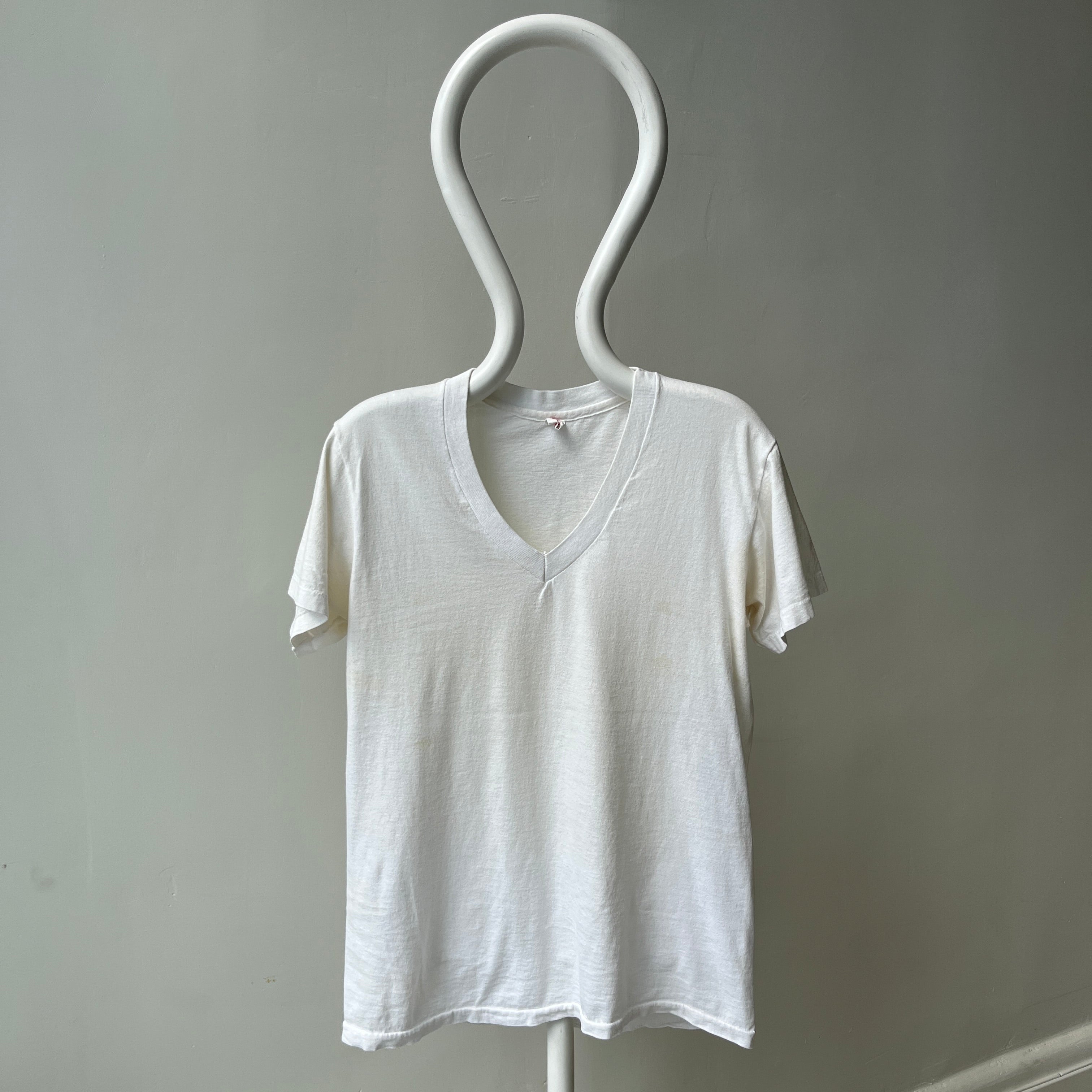 1980s Age Stained Cotton Hanes V-Neck T-Shirt