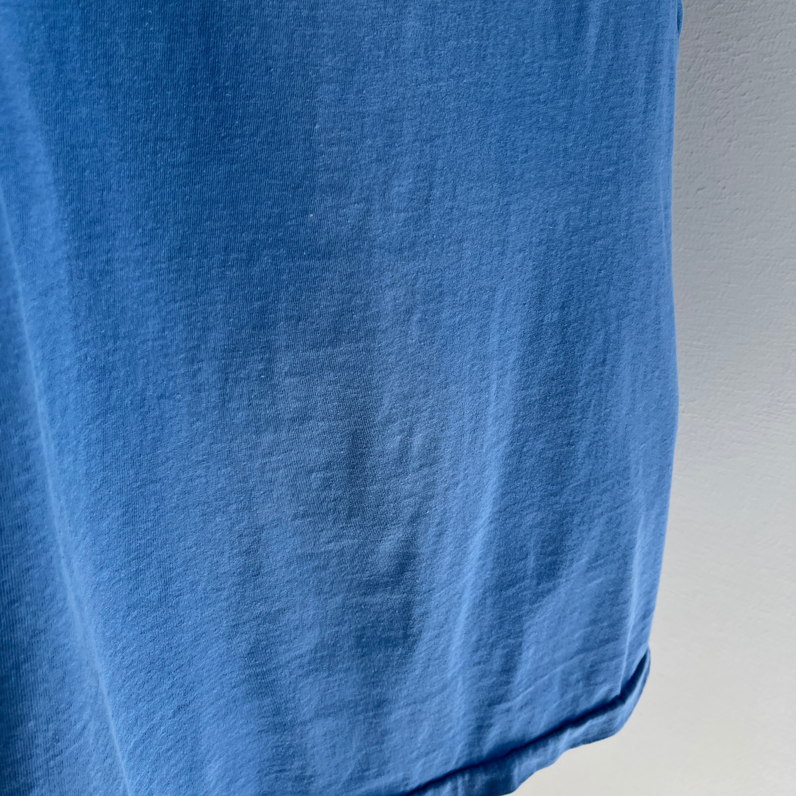 1980s Sky Blue Medium Weight Cotton Selvedge Pocket Muscle Tank