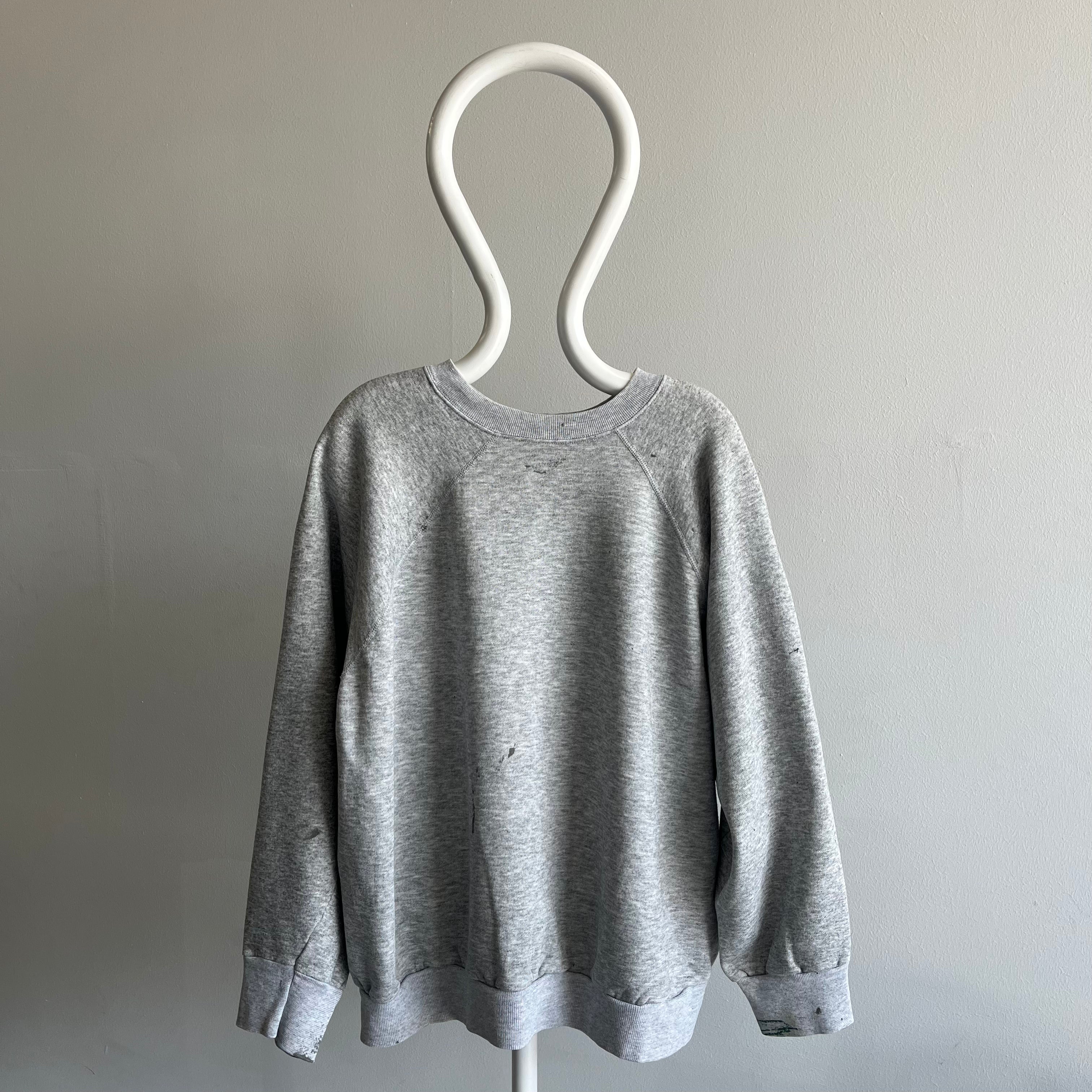 1990s Relaxed Paint Stained Cozy Gray Sweatshirt