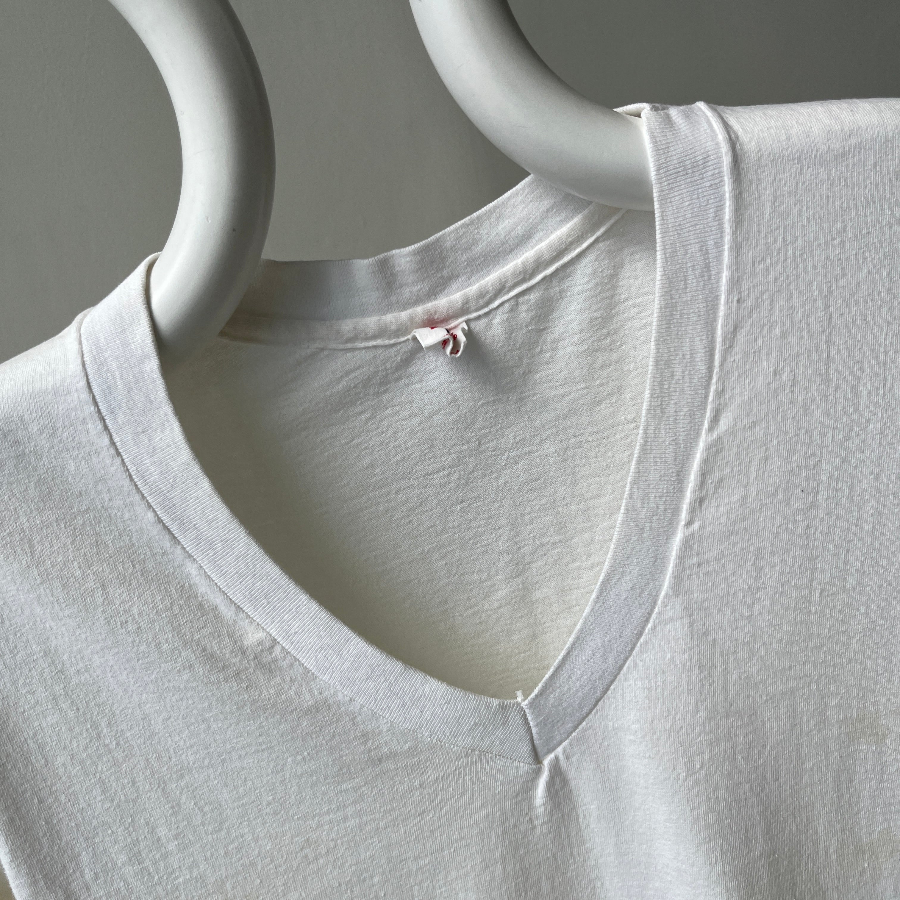 1980s Age Stained Cotton Hanes V-Neck T-Shirt