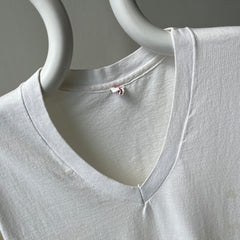 1980s Age Stained Cotton Hanes V-Neck T-Shirt