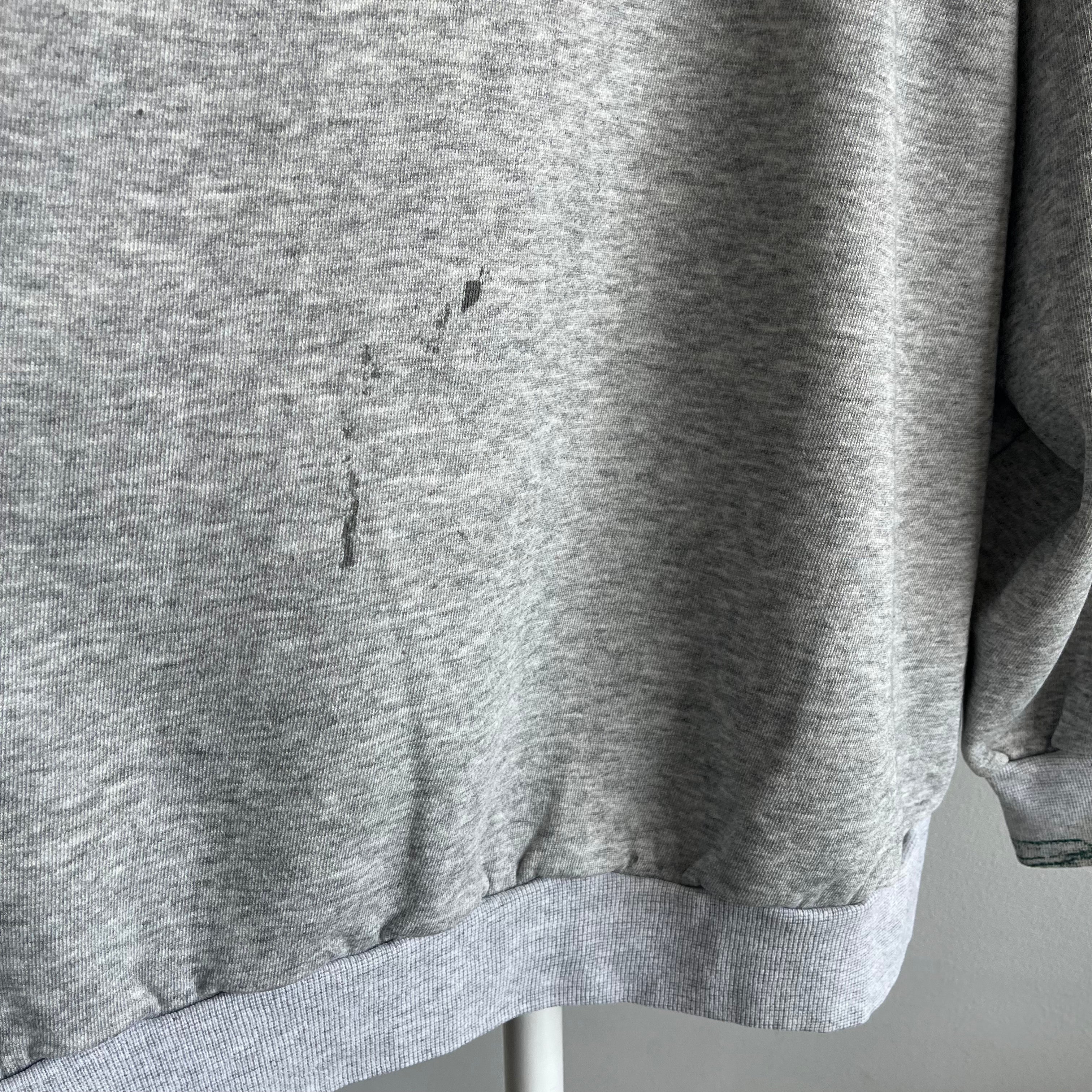 1990s Relaxed Paint Stained Cozy Gray Sweatshirt