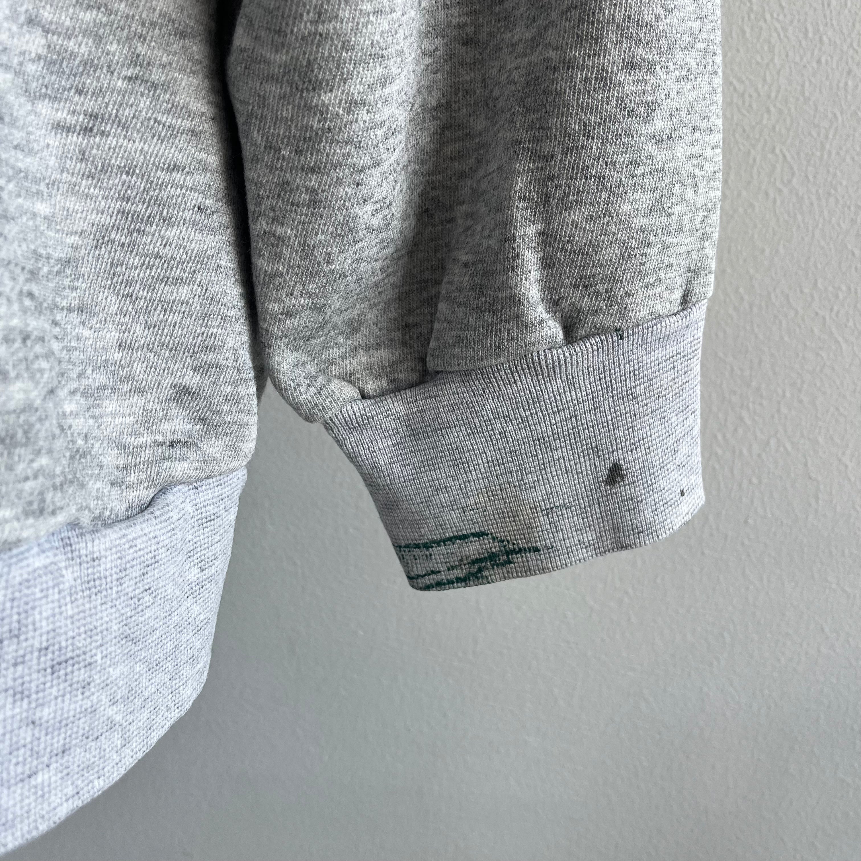 1990s Relaxed Paint Stained Cozy Gray Sweatshirt