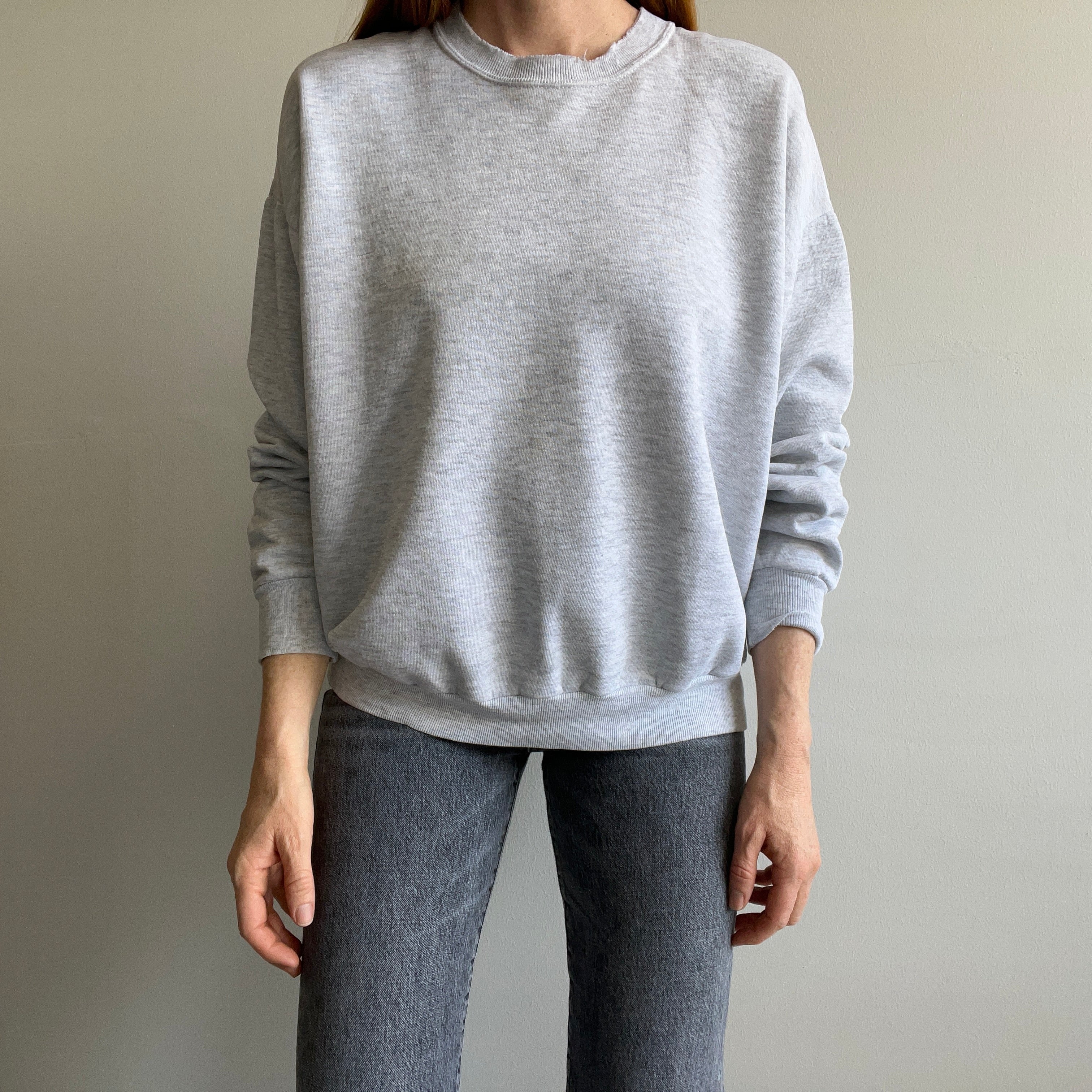 1980s SHredded Collar Blank Gray Sweatshirt by Jerzees