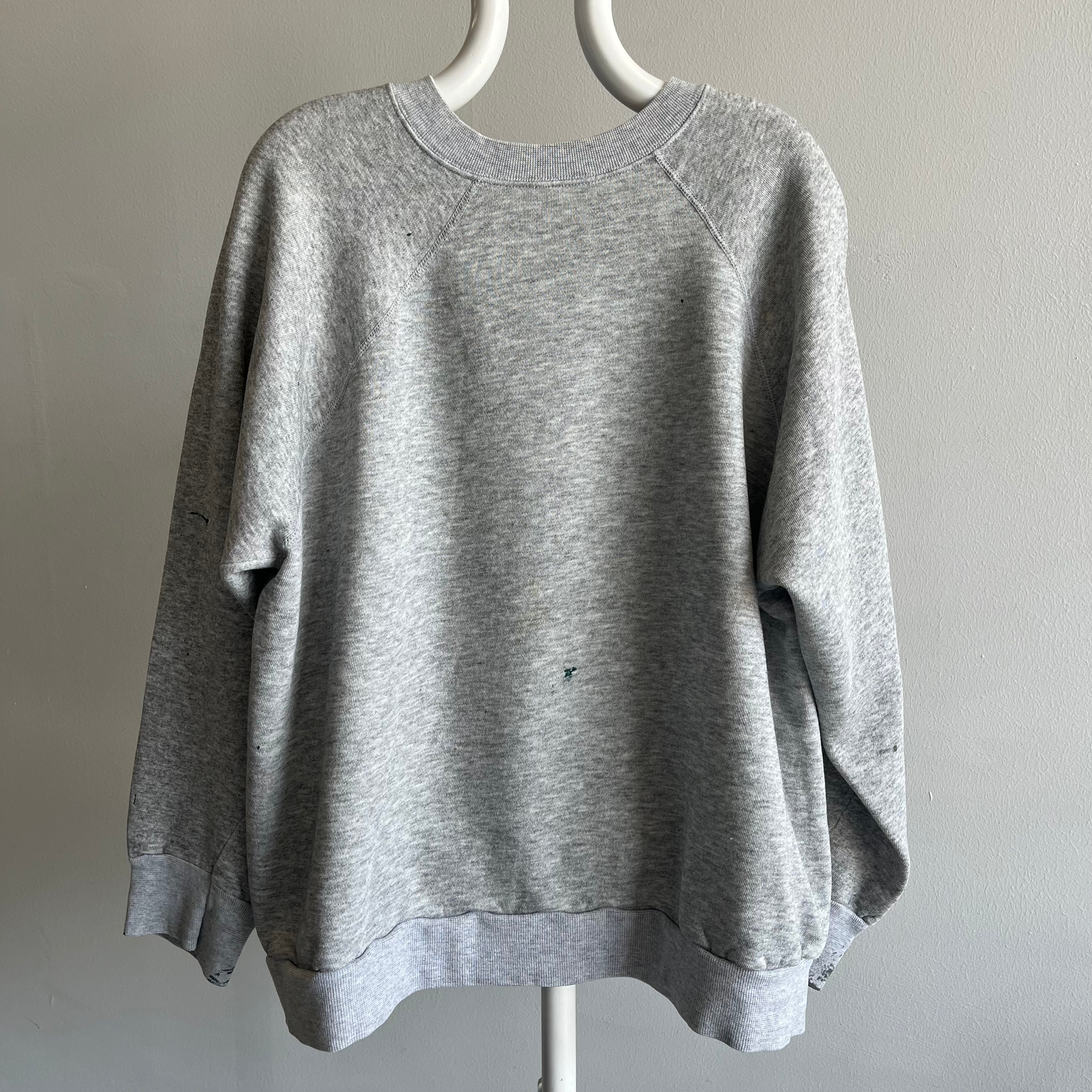 1990s Relaxed Paint Stained Cozy Gray Sweatshirt