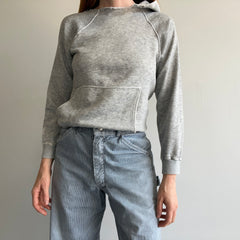 1980s/90s Thrashed Neck Blank Gray Hoodie - Smaller