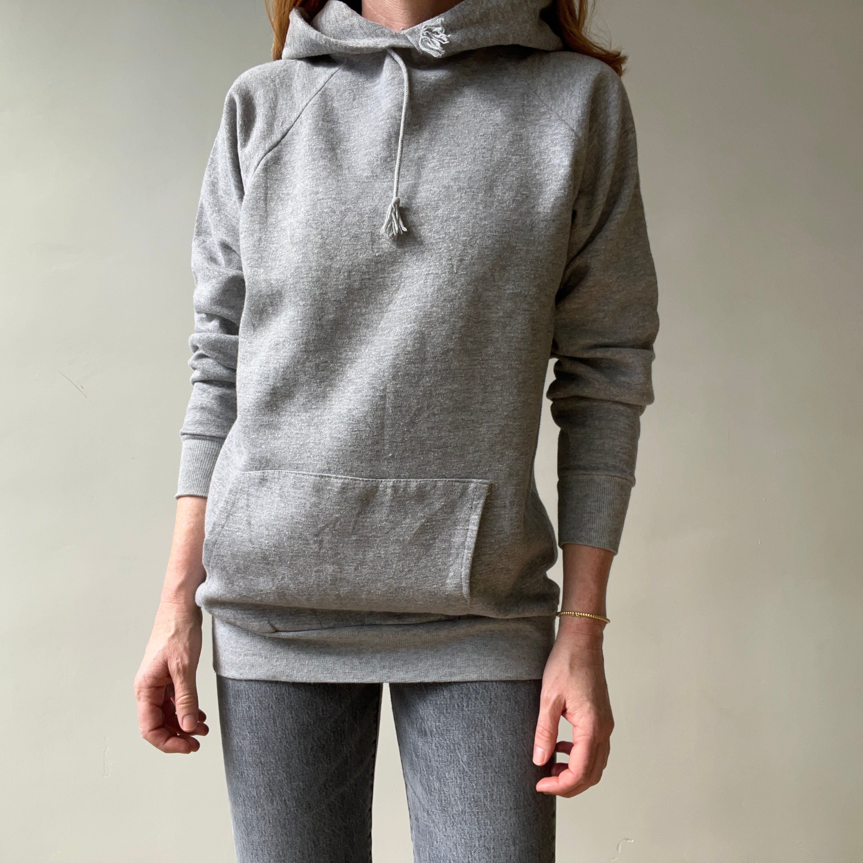 1980s Blank Grey Raglan Hoodie