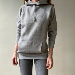 1980s Blank Grey Raglan Hoodie