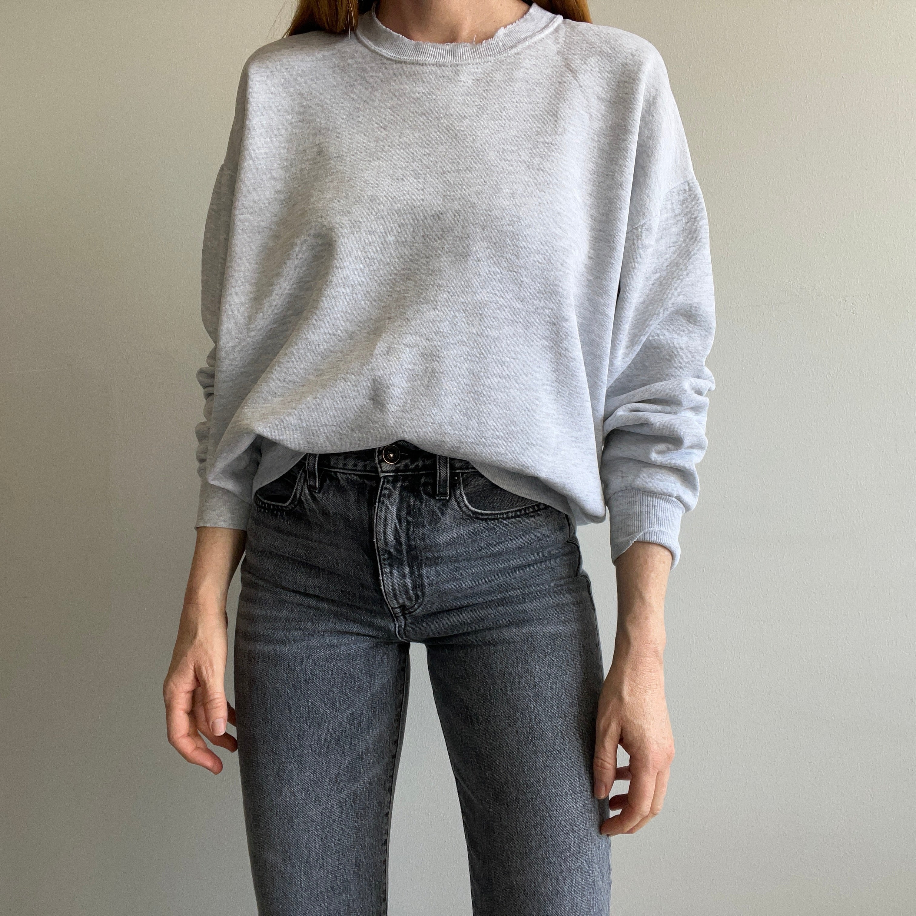 1980s SHredded Collar Blank Gray Sweatshirt by Jerzees