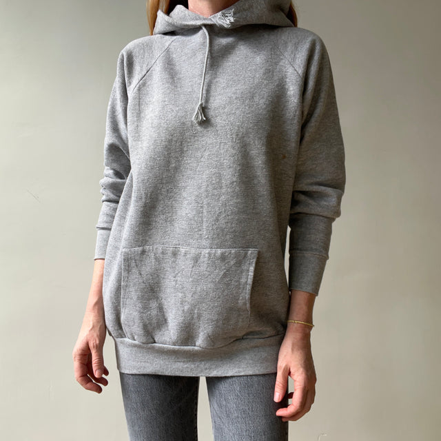 1980s Blank Grey Raglan Hoodie