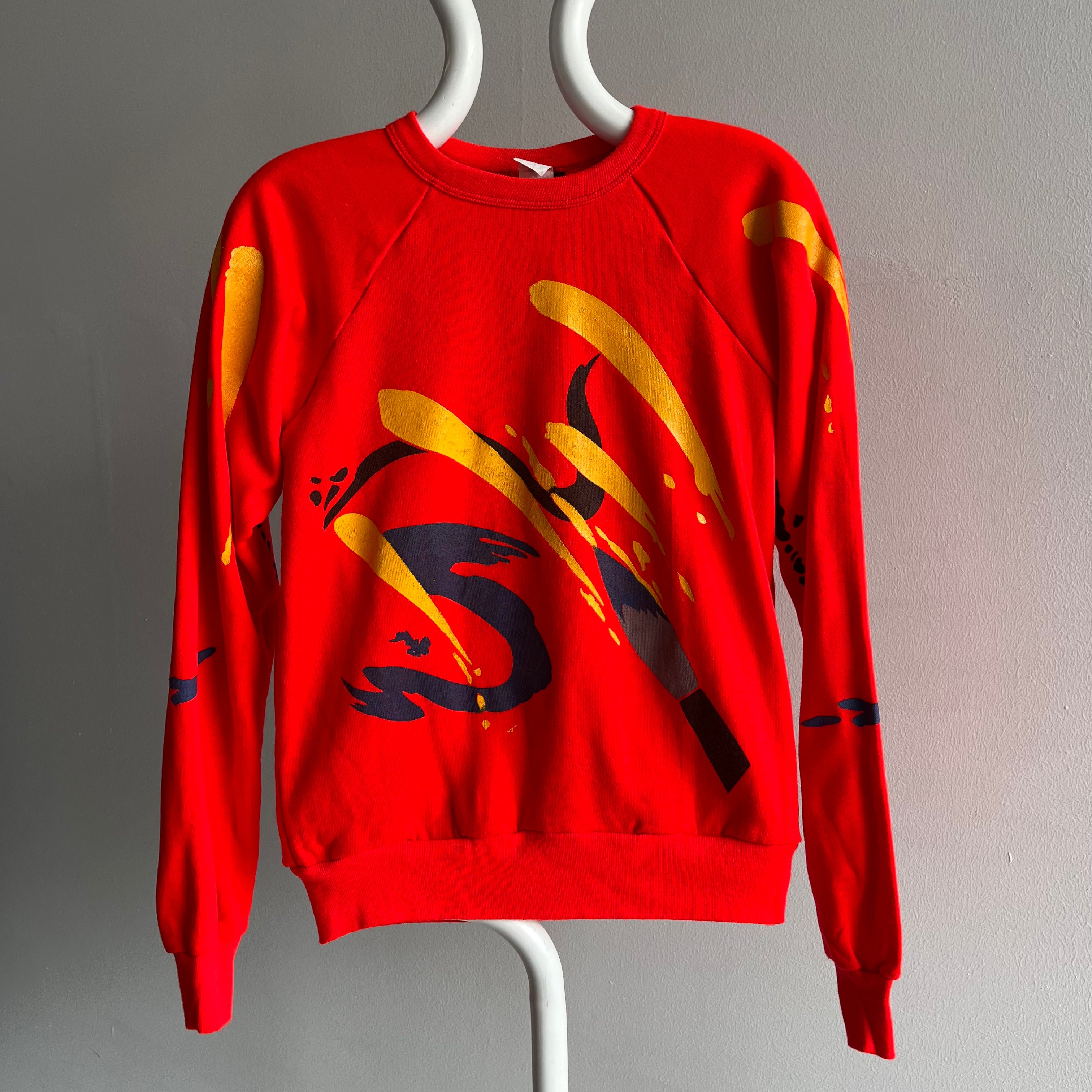 1980s Never Worn Splatter Neon Orange Raglan