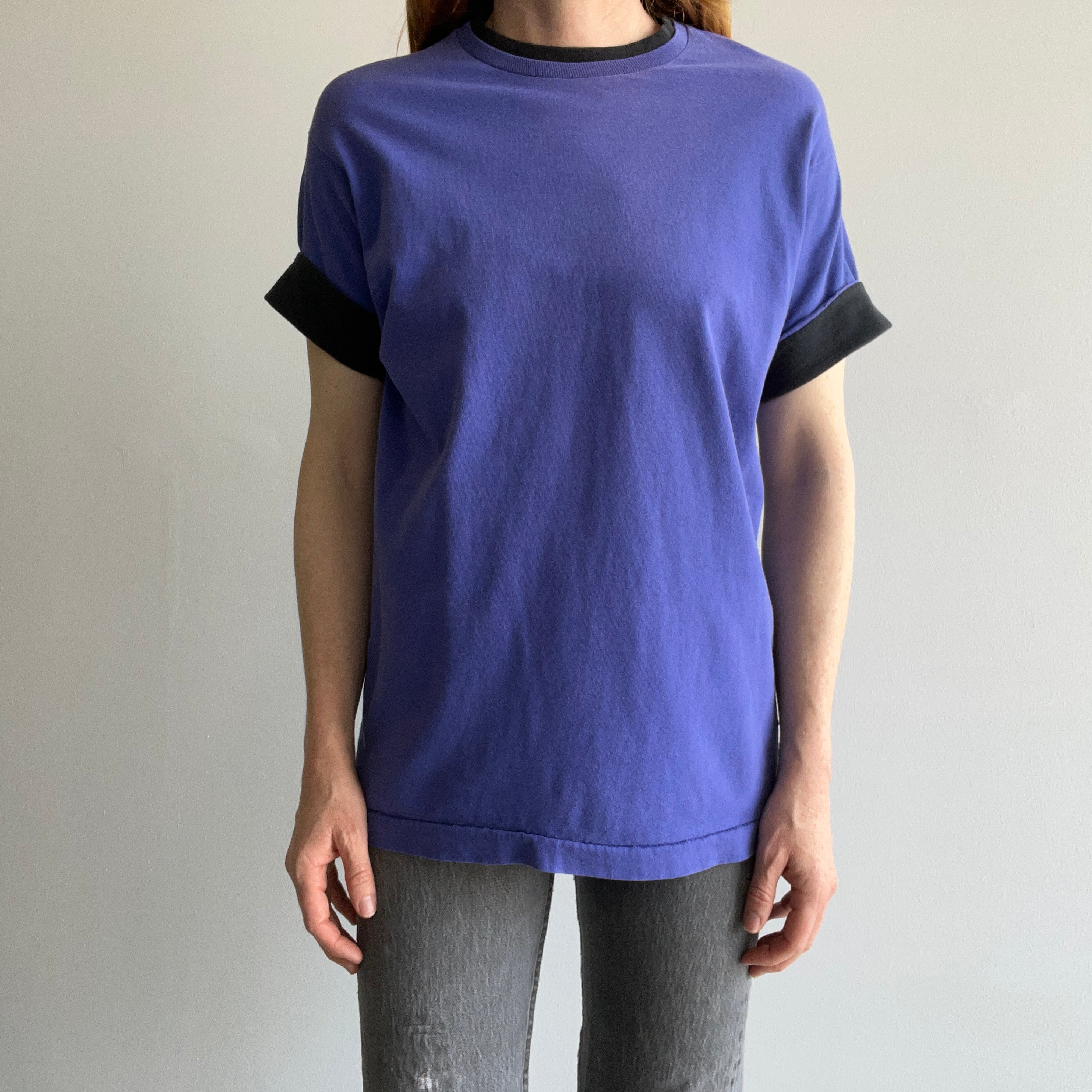 1980s Indigo/Blue/Purple and Black Two Tone Rolled Sleeve Beauty