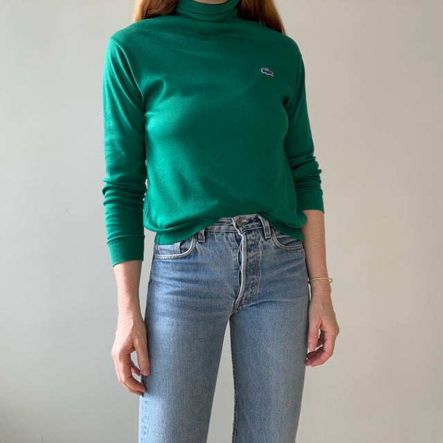 1980s/90s Lacoste Izod Green Turtle Neck Long Sleeve T Shirt - Awwwww