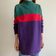 1980/90s USA Made L.L. Bean Cotton Rugby Weighted Color Block Mock Neck