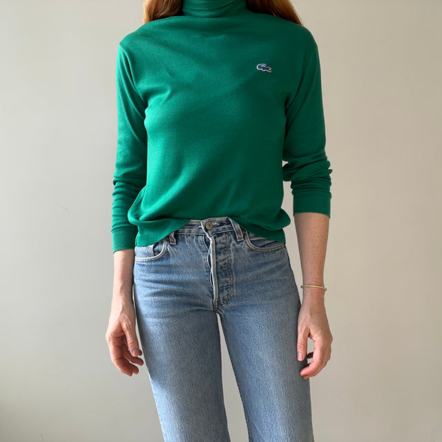 1980s/90s Lacoste Izod Green Turtle Neck Long Sleeve T Shirt - Awwwww