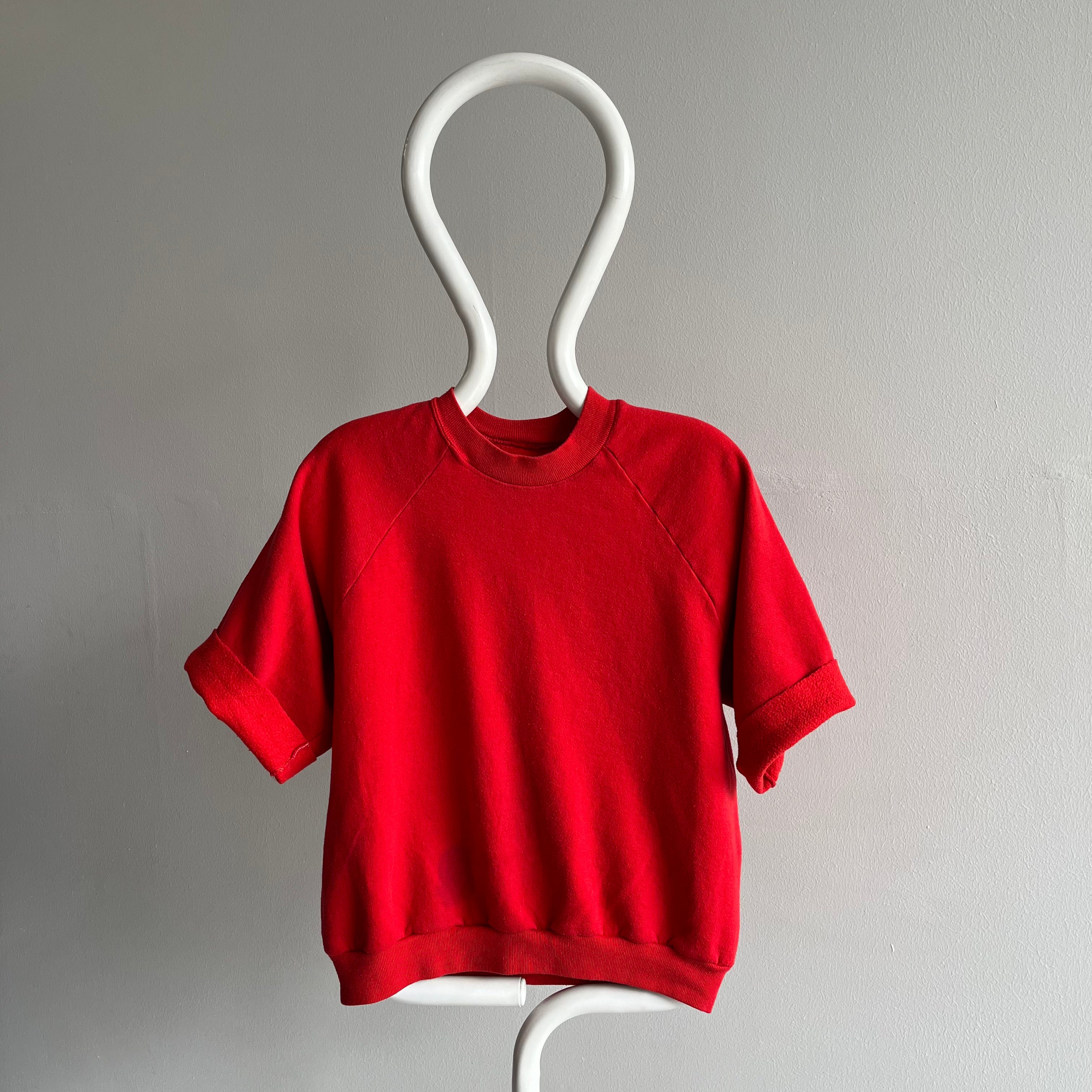 1980s Cut Sleeve DIY Red Warm Up Sweatshirt