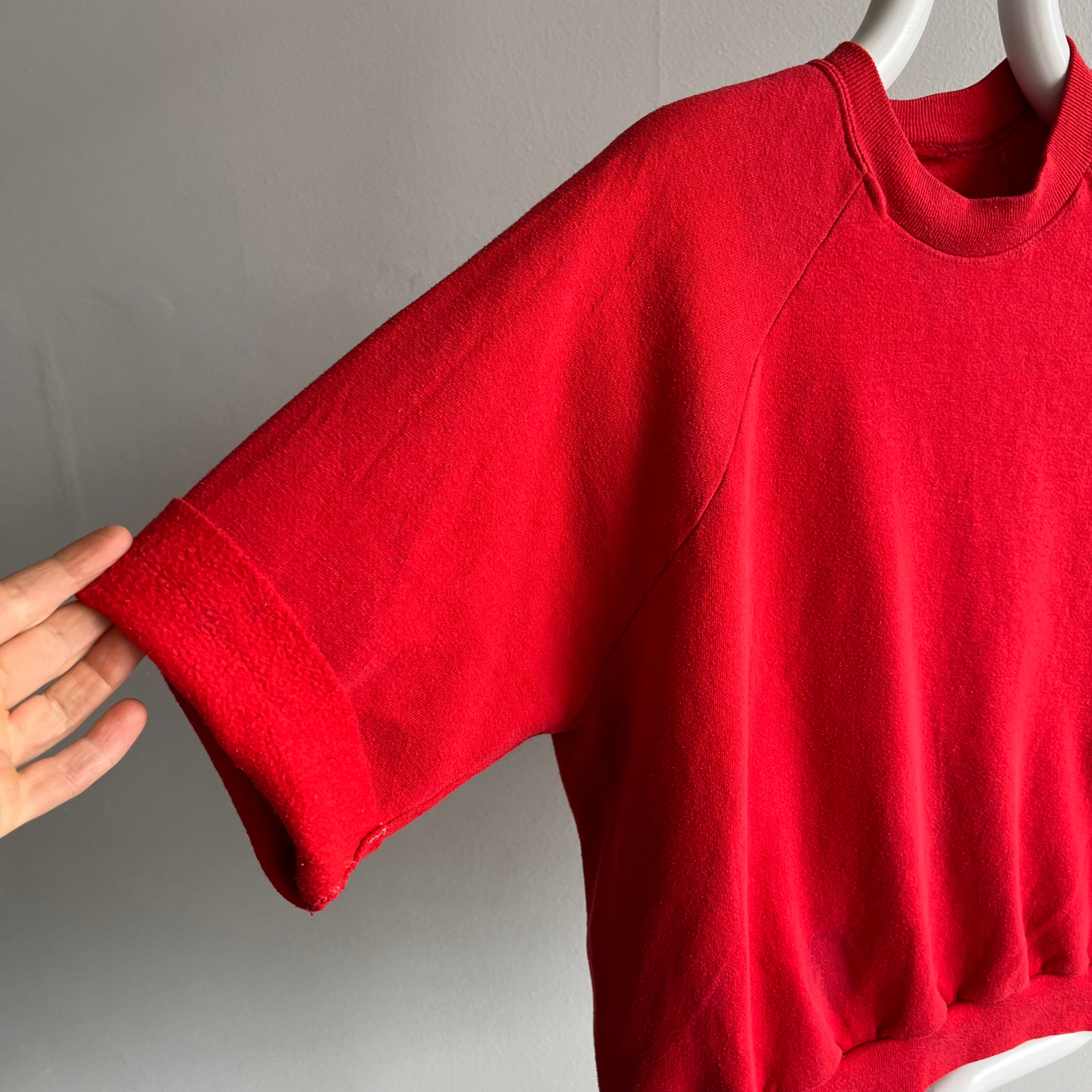 1980s Cut Sleeve DIY Red Warm Up Sweatshirt