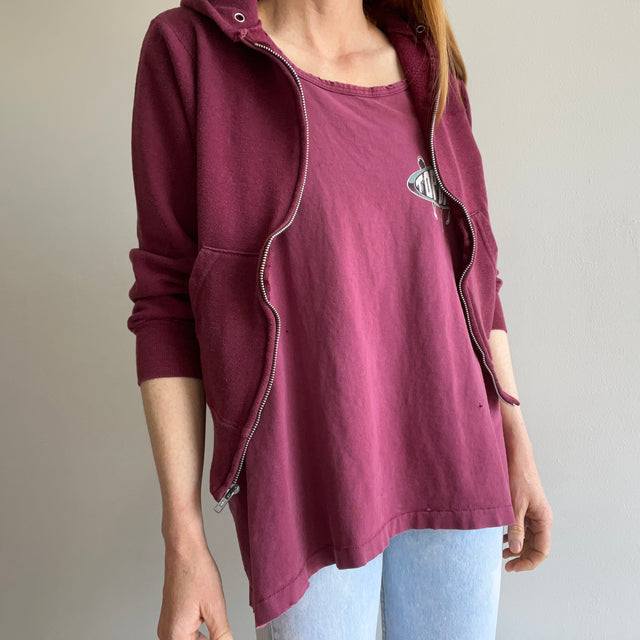 1980s Soft and Slouchy Burgundy Zip Up Hoodie