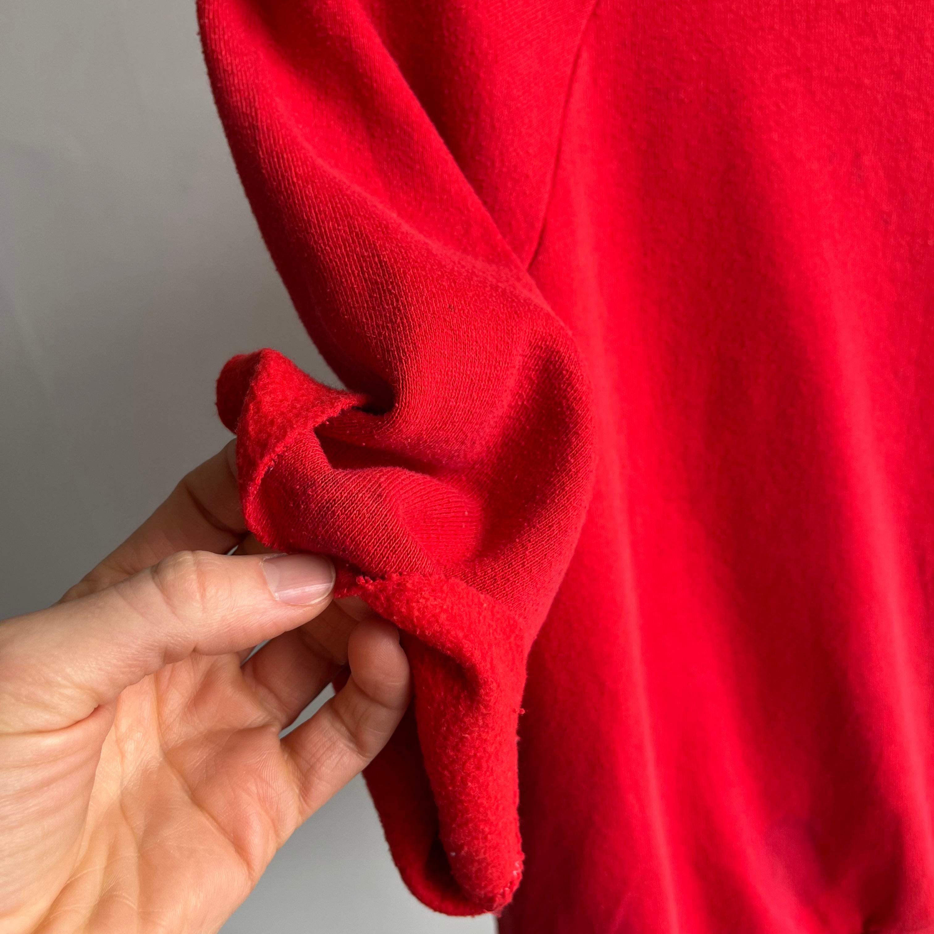 1980s Cut Sleeve DIY Red Warm Up Sweatshirt