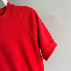 1980s Cut Sleeve DIY Red Warm Up Sweatshirt