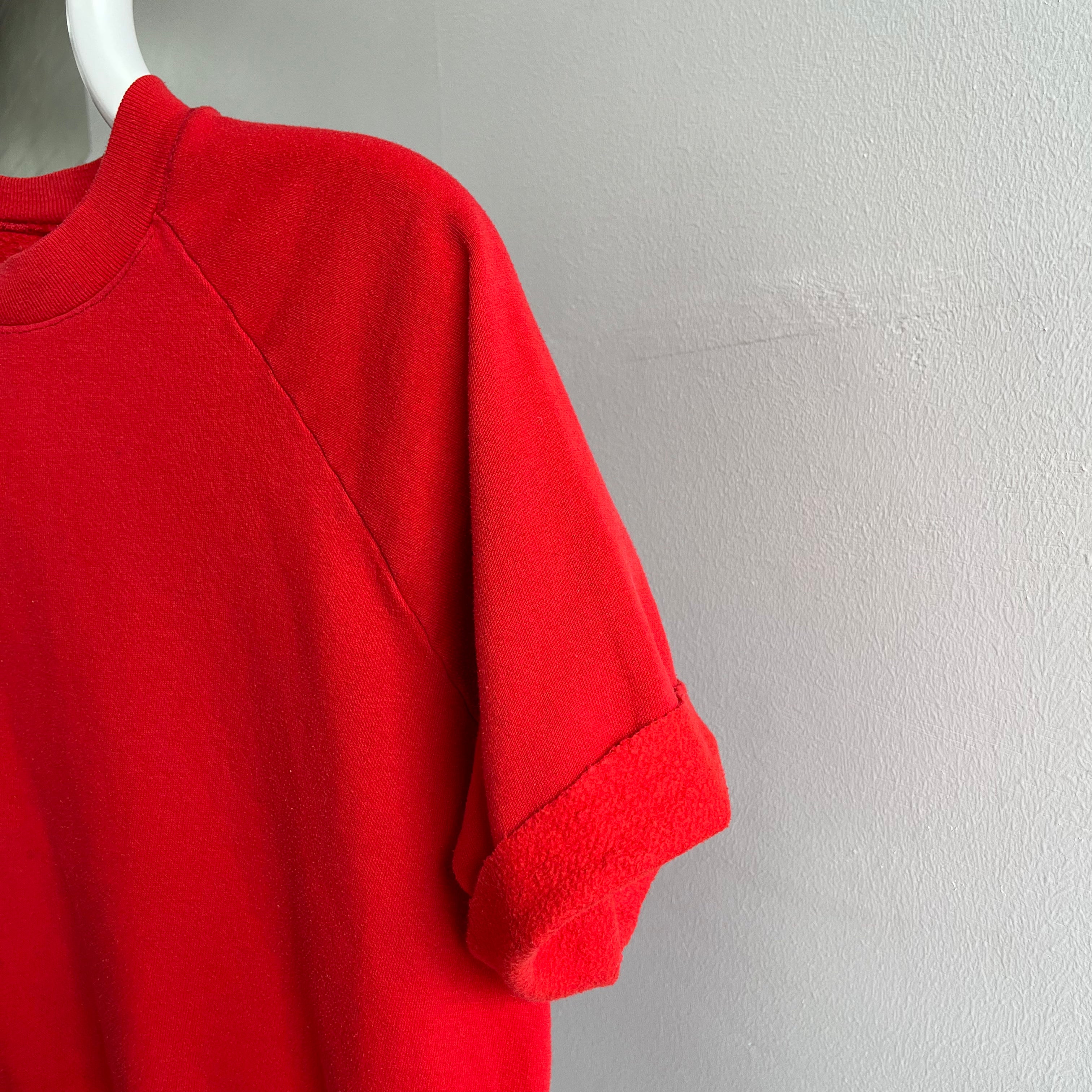 1980s Cut Sleeve DIY Red Warm Up Sweatshirt