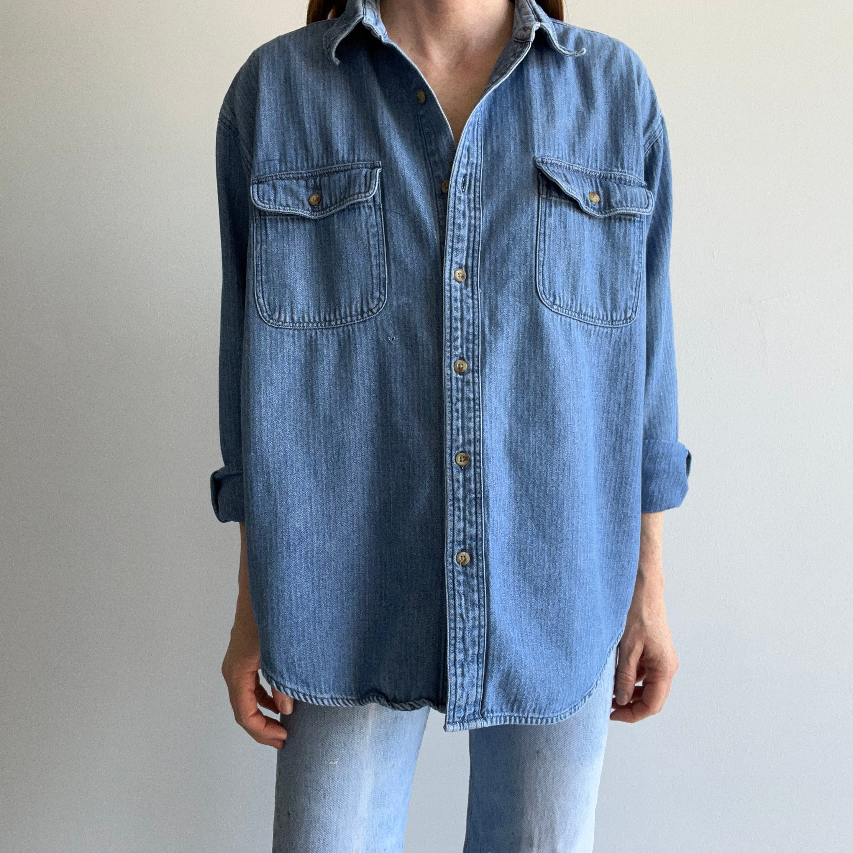 1990s Herringbone Denim Dad Shirt