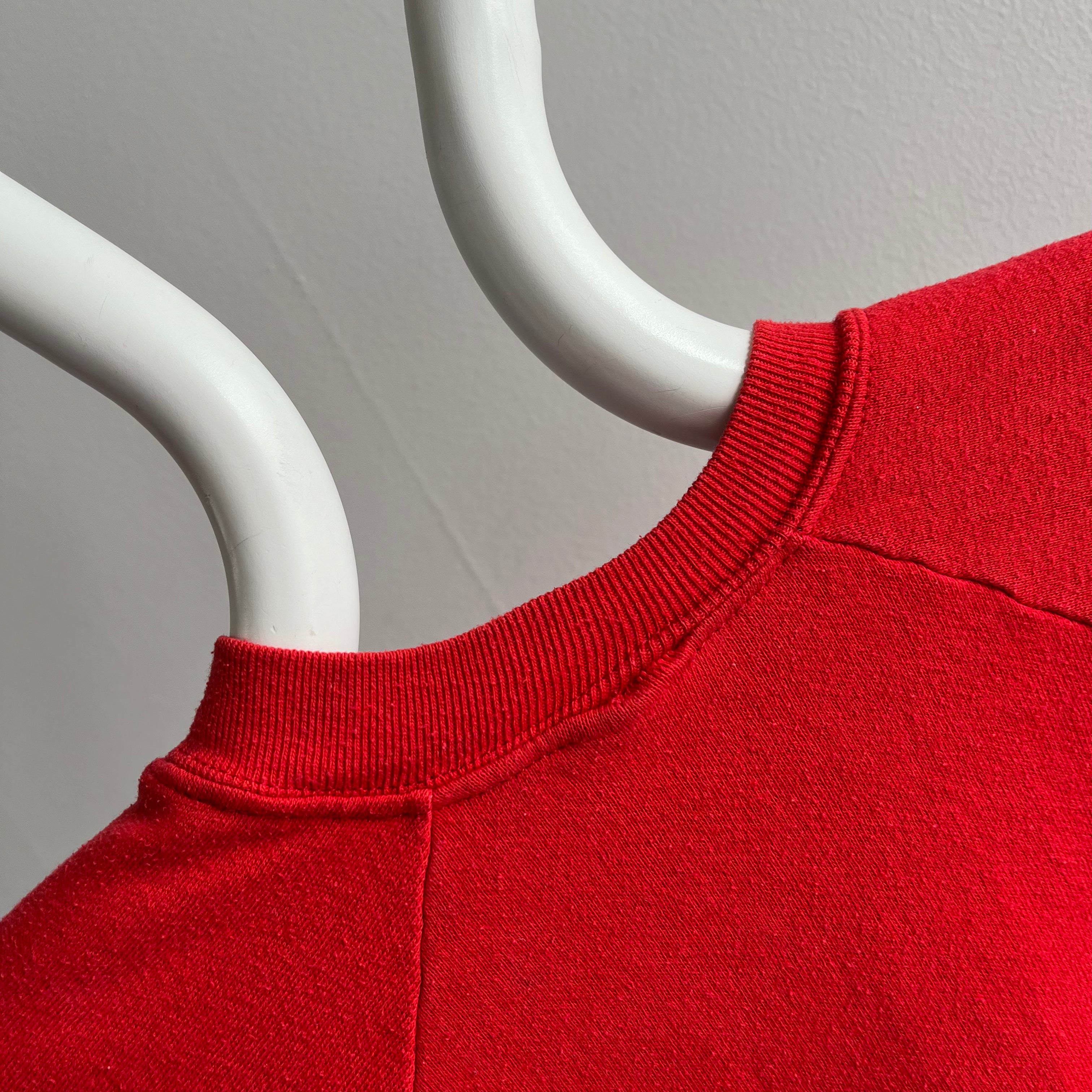 1980s Cut Sleeve DIY Red Warm Up Sweatshirt