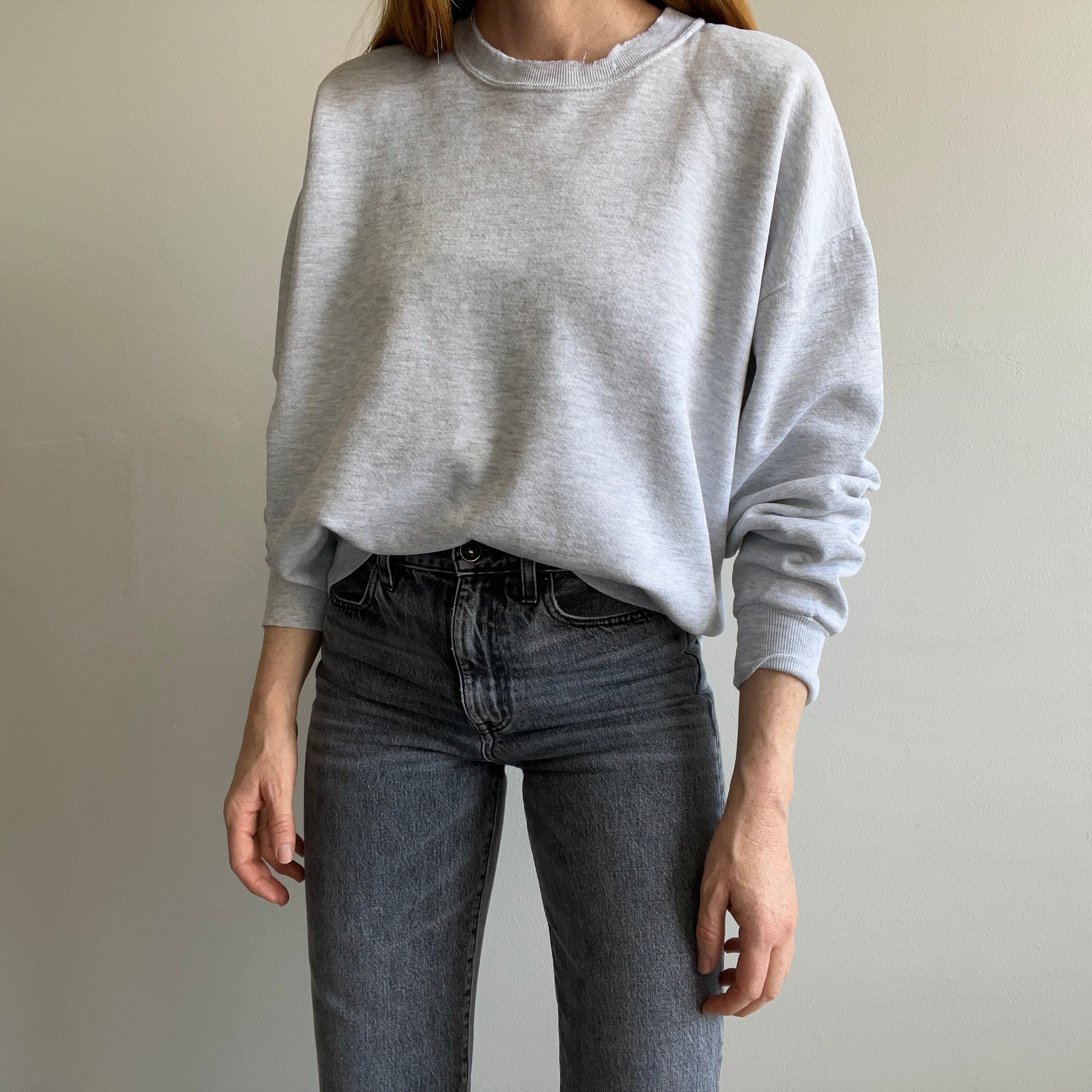 1980s SHredded Collar Blank Gray Sweatshirt by Jerzees